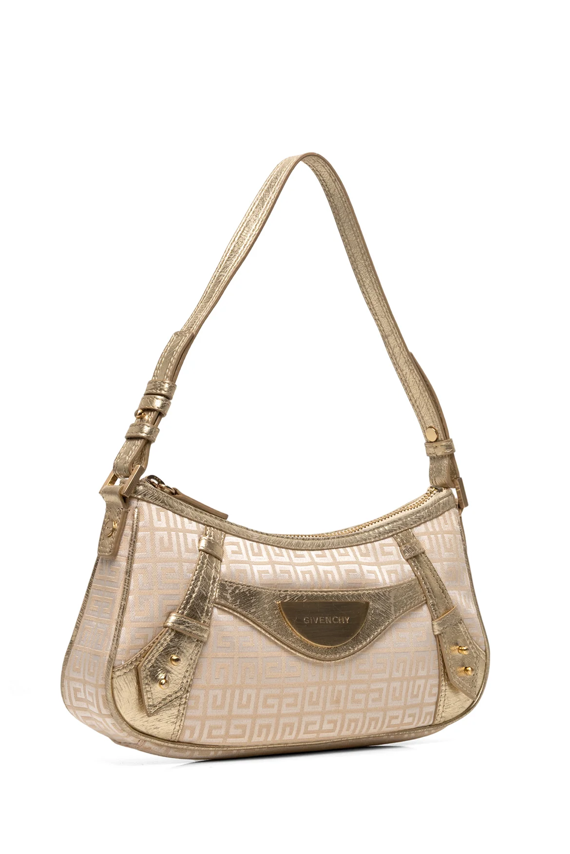 Givenchy Vintage G Canvas Gold Leather Trim Baguette Shoulder Bag - Image 2