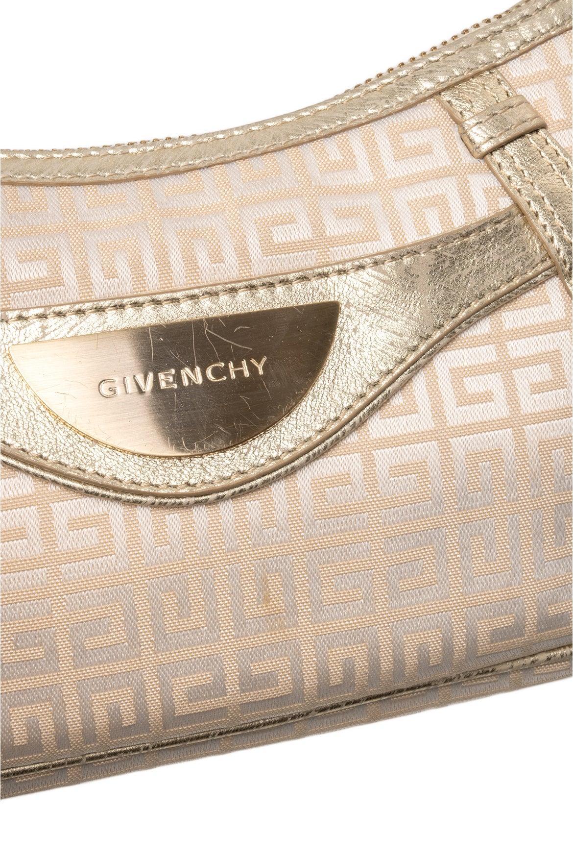 Givenchy Vintage G Canvas Gold Leather Trim Baguette Shoulder Bag - Image 5