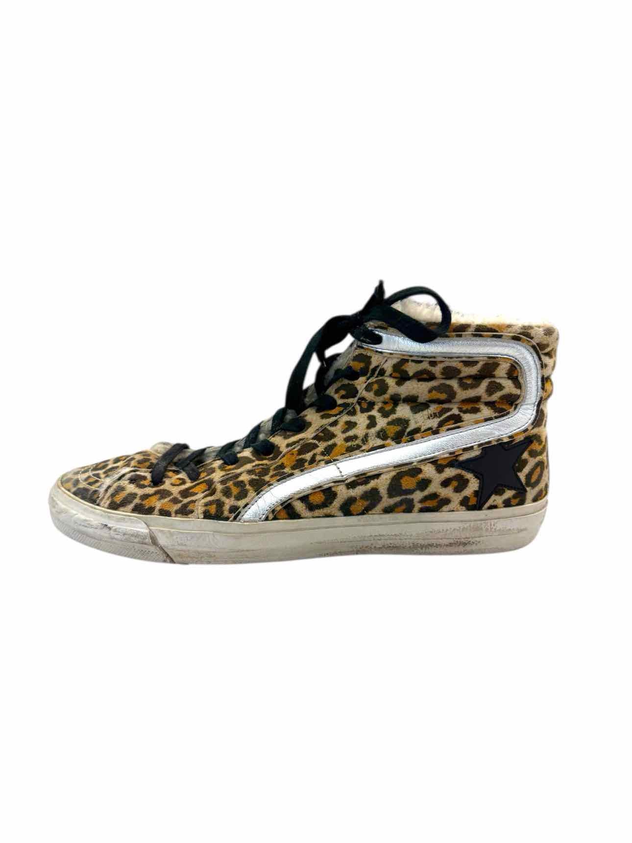 Golden Goose Size Slide Distressed Shearling Lined Leopard Print Suede Sneaker - Image 3
