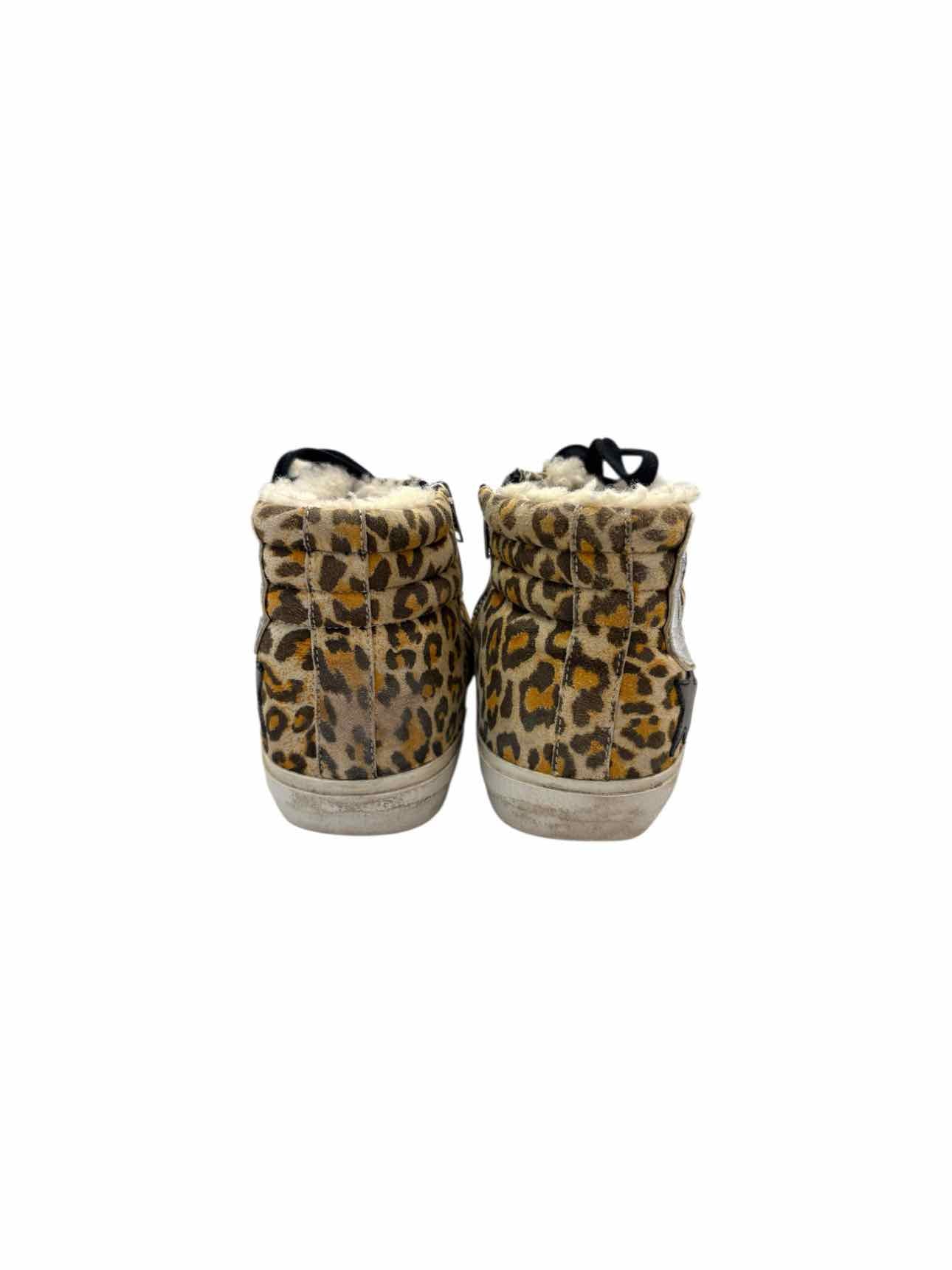 Golden Goose Size Slide Distressed Shearling Lined Leopard Print Suede Sneaker - Image 4