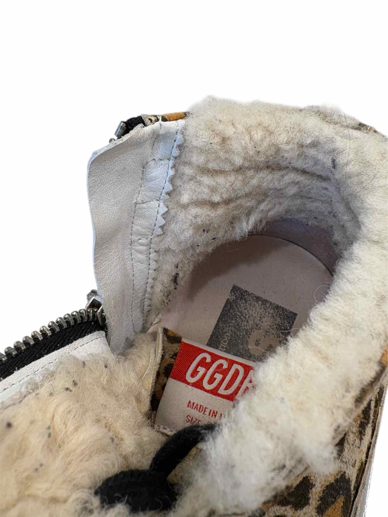 Golden Goose Size Slide Distressed Shearling Lined Leopard Print Suede Sneaker - Image 6