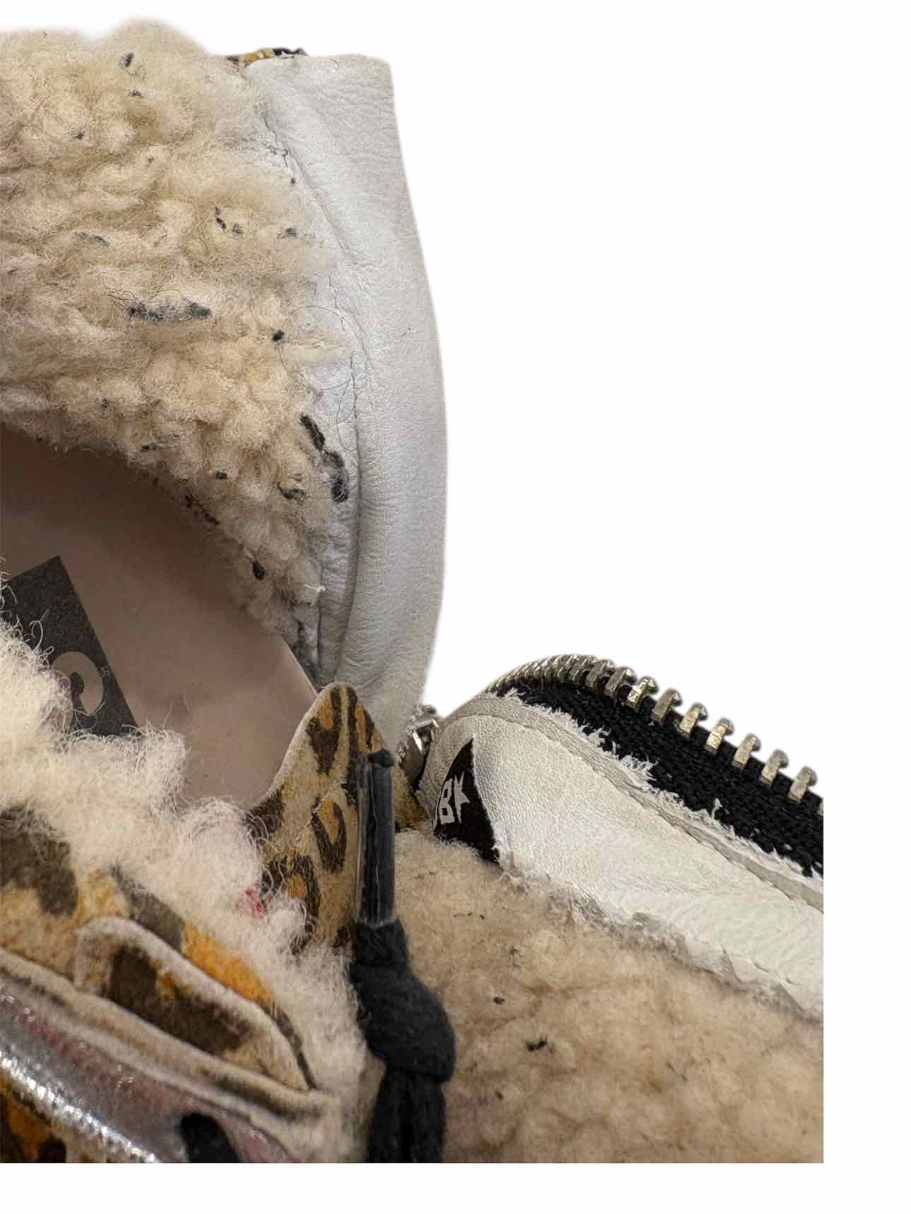 Golden Goose Size Slide Distressed Shearling Lined Leopard Print Suede Sneaker - Image 7