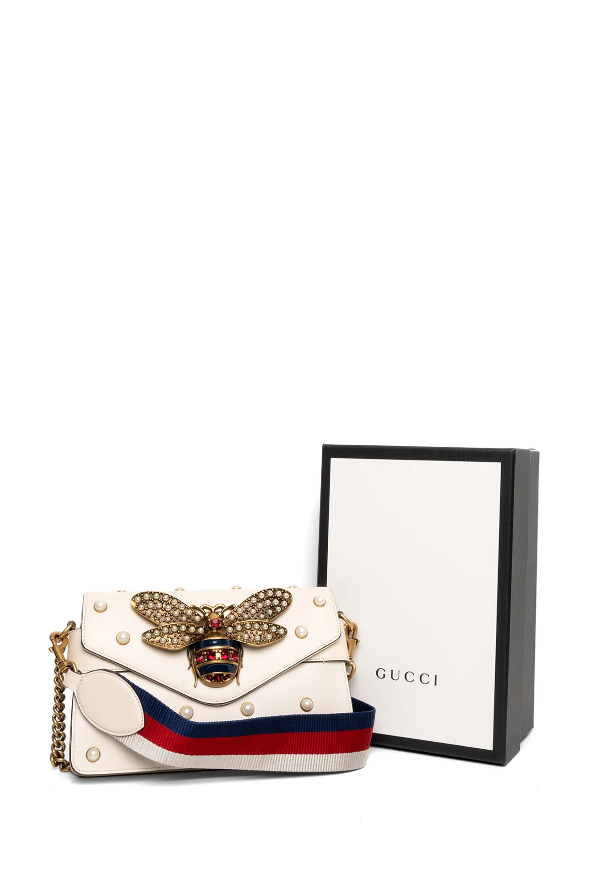 Gucci Faux Pearl Studded Mini Broadway Bee Shoulder Bag - Image 9