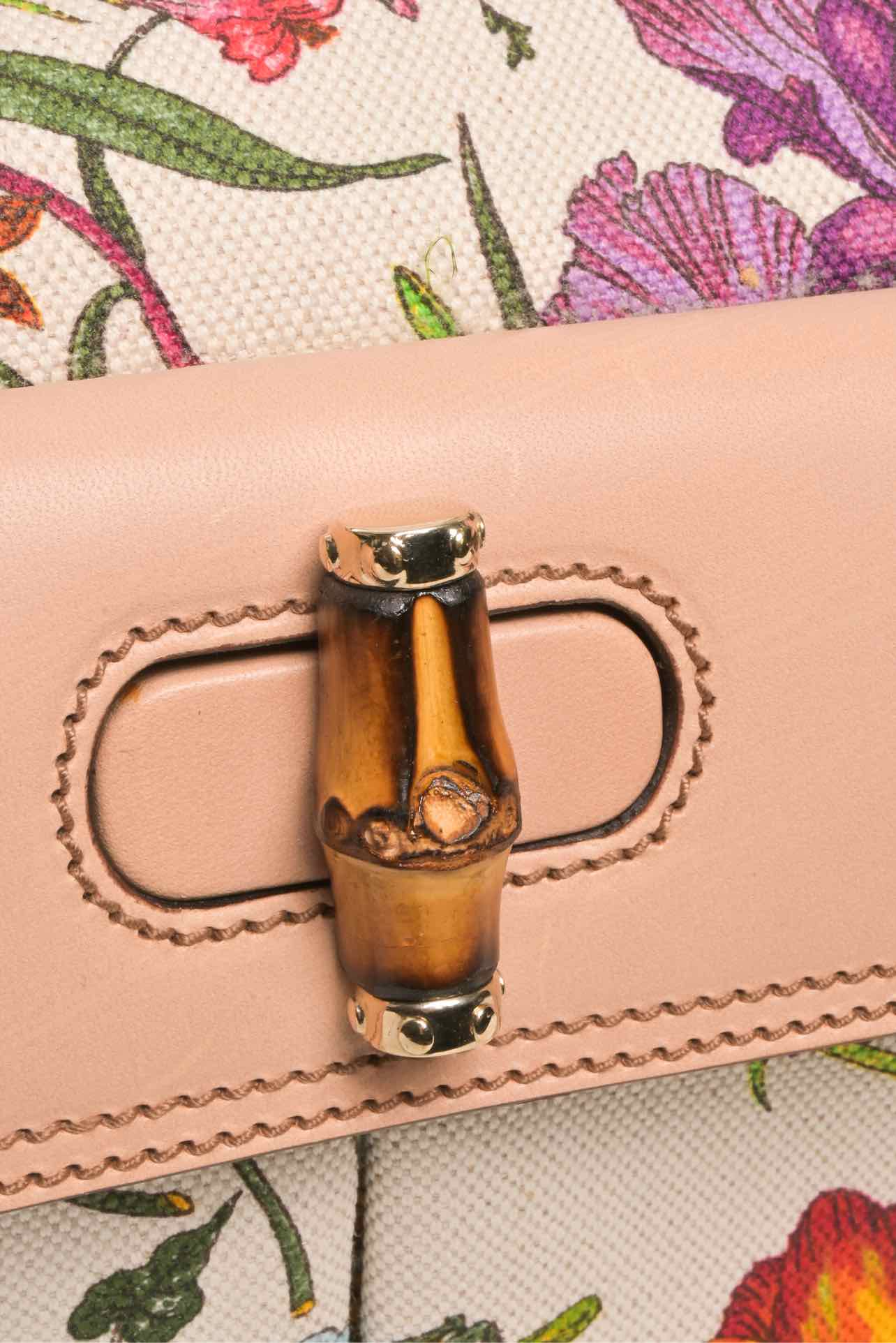 Gucci Flora Canvas Nailhead Bamboo Handle Bag - Image 3