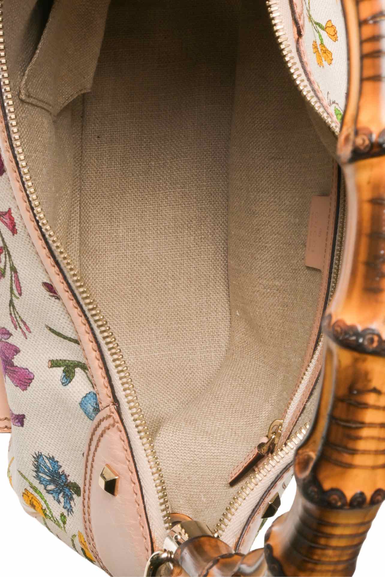 Gucci Flora Canvas Nailhead Bamboo Handle Bag - Image 6