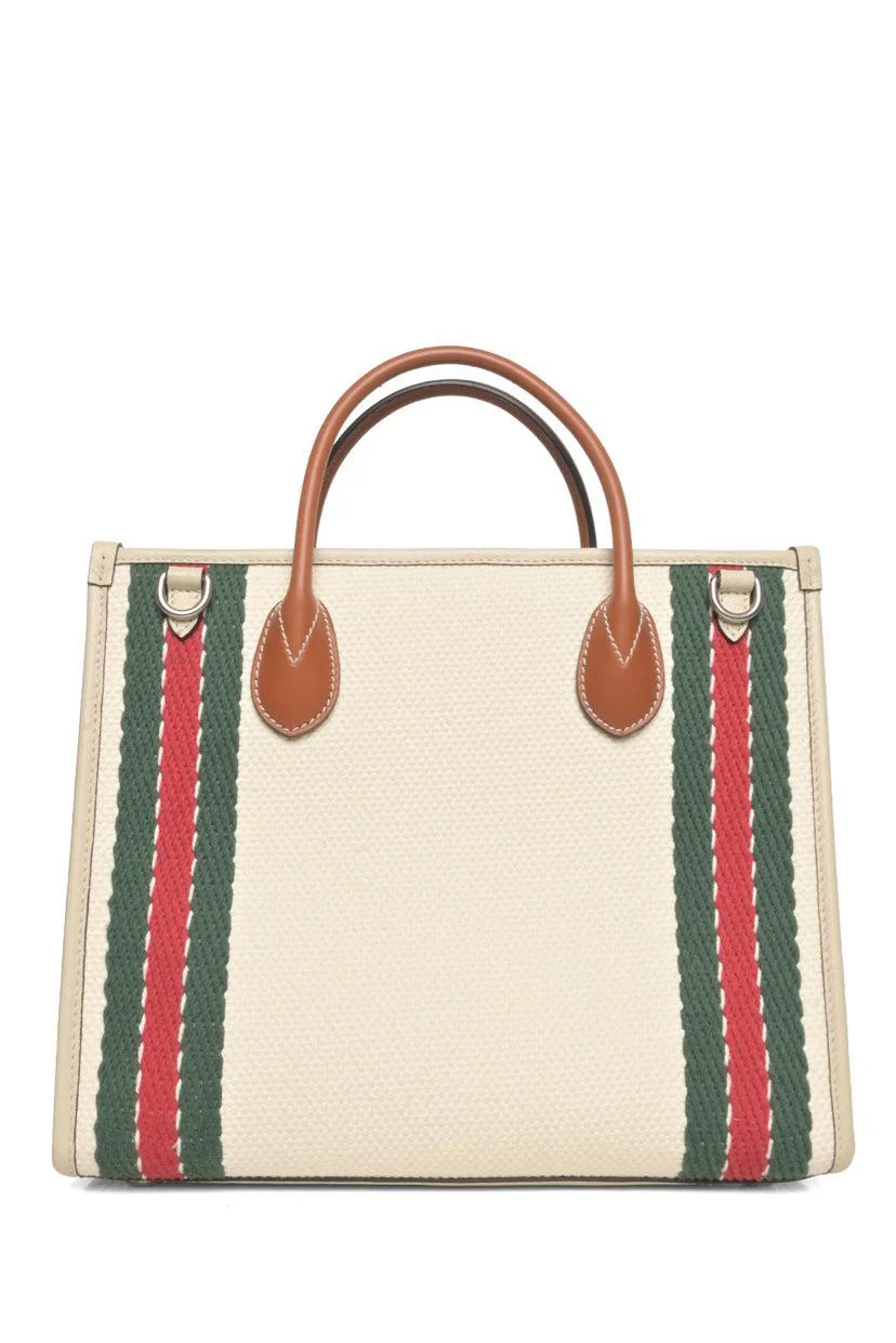 Gucci Interlocking G Embroidered Web Trim 2way Canvas Tote - Image 3