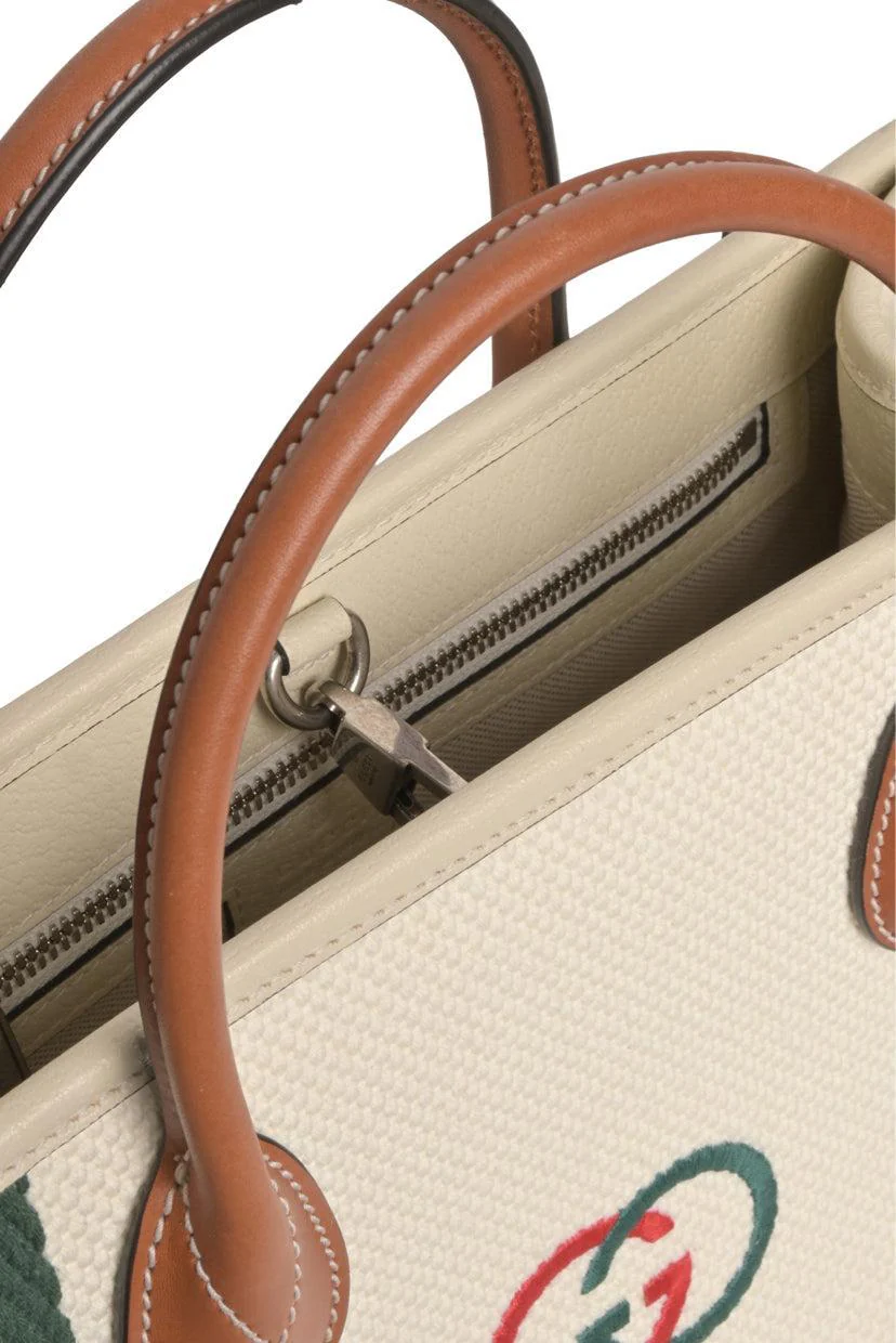 Gucci Interlocking G Embroidered Web Trim 2way Canvas Tote - Image 5