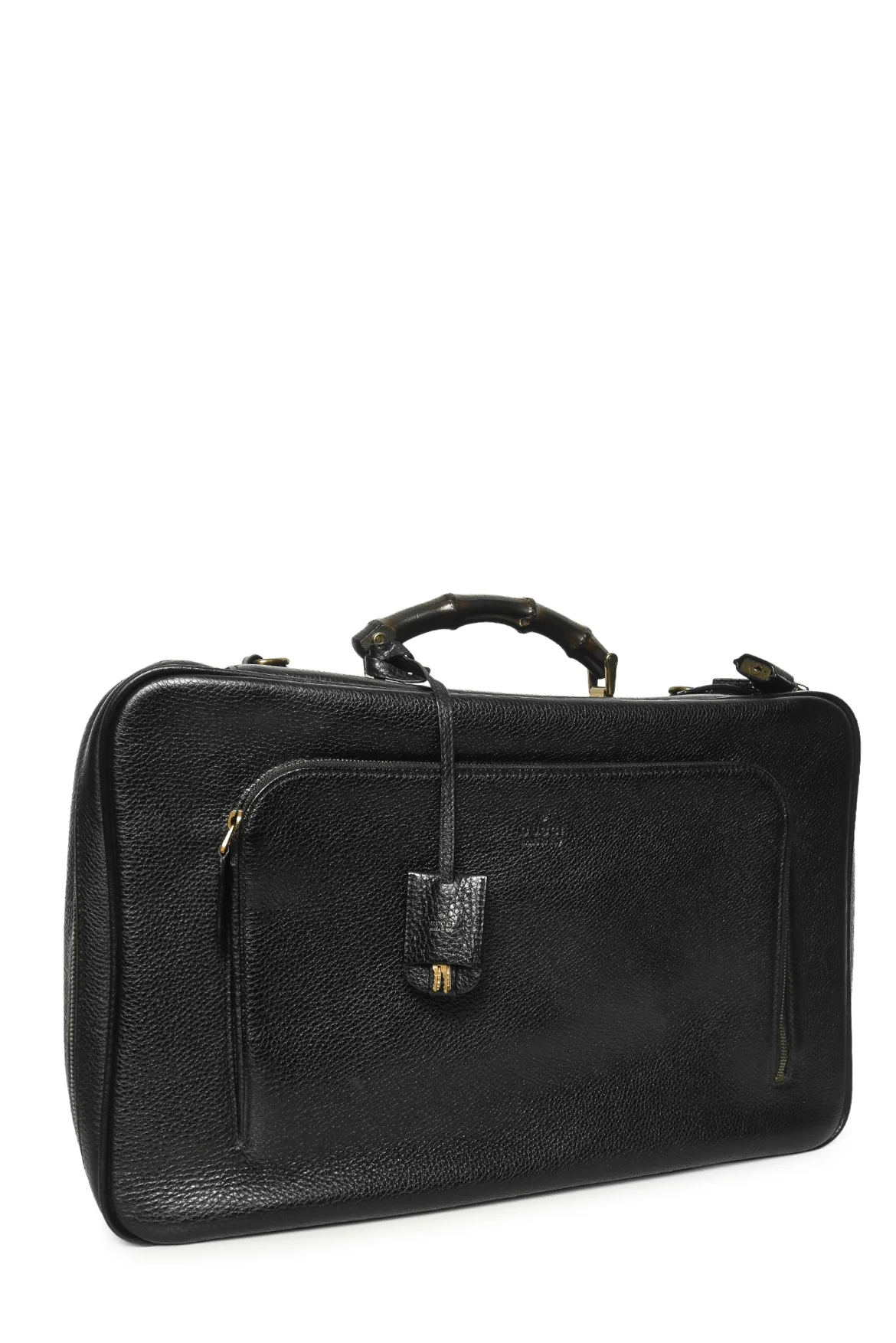 Gucci Pebbled Leather Bamboo Top Handle Travel Briefcase Bag - Image 2