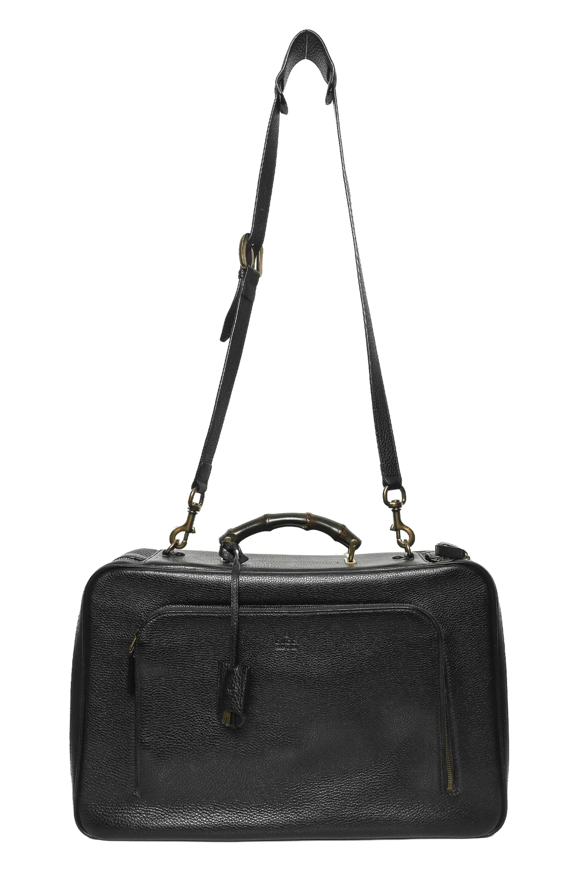 Gucci Pebbled Leather Bamboo Top Handle Travel Briefcase Bag - Image 5