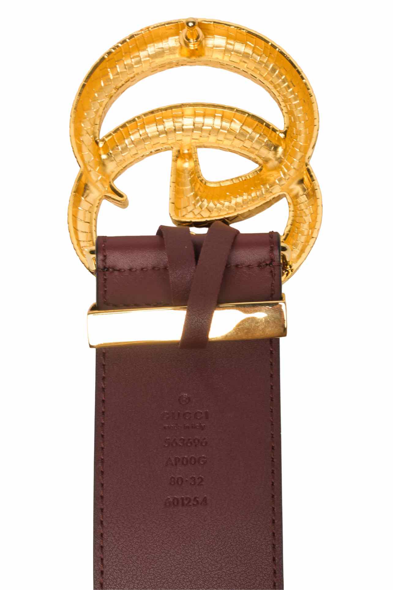 Gucci Size 32 Snakeskin-Effect Embossed Double G Buckle 50mm Wide Leather Belt - Image 3