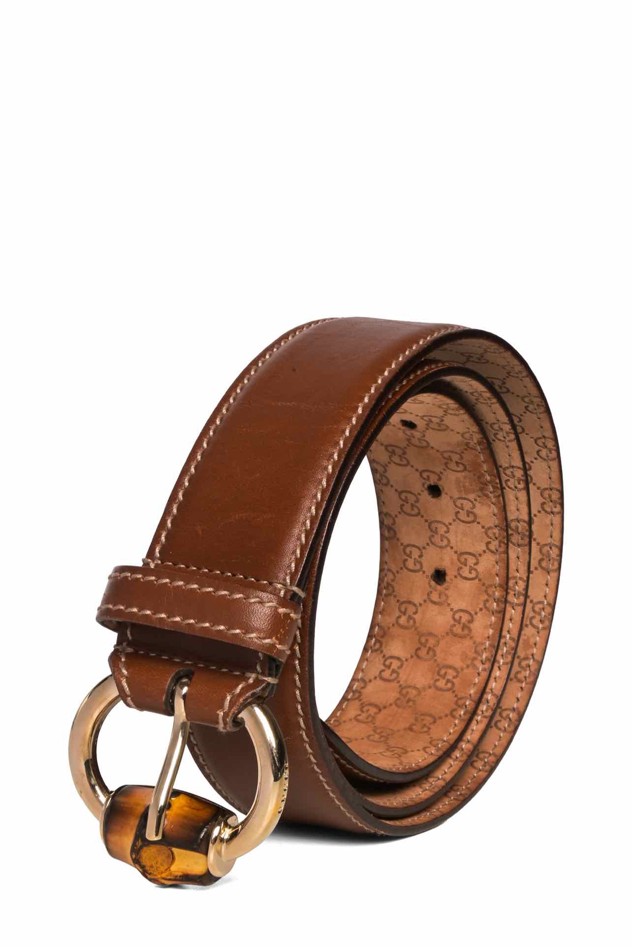 Gucci Size 36 Bamboo Accent Buckle Leather Belt - Image 2