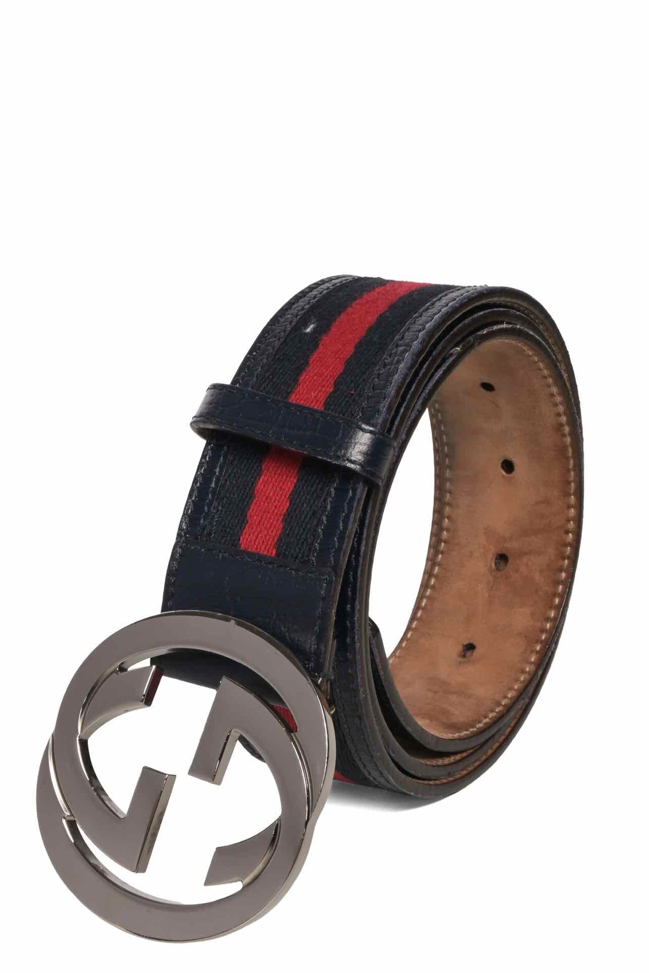 Gucci Size 36 Web Stripe Canvas & Leather Interlocking G Buckle Men's Belt - Image 2