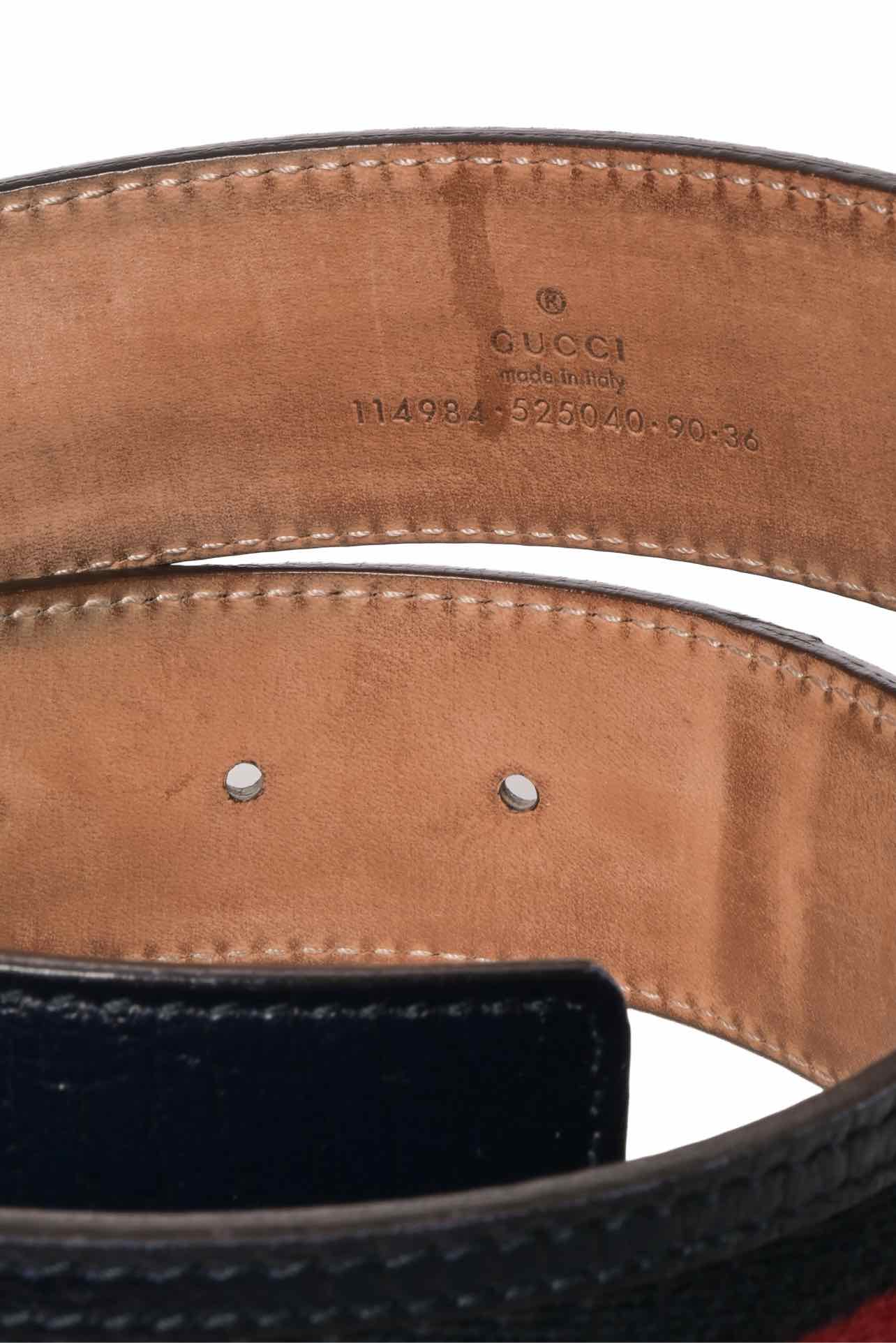 Gucci Size 36 Web Stripe Canvas & Leather Interlocking G Buckle Men's Belt - Image 3