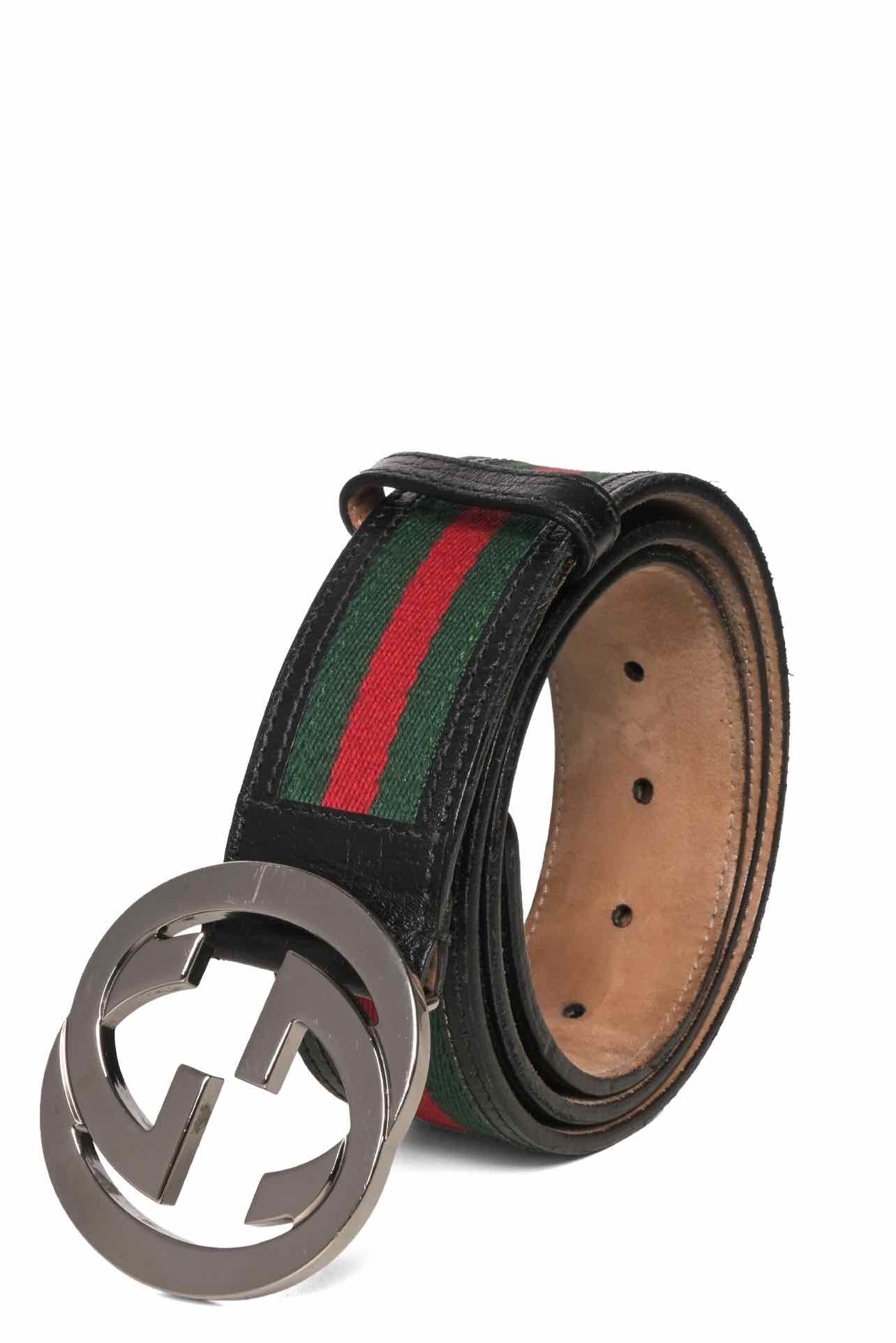 Gucci Size 36 Web Stripe Canvas & Leather Interlocking G Buckle Men's Belt - Image 2