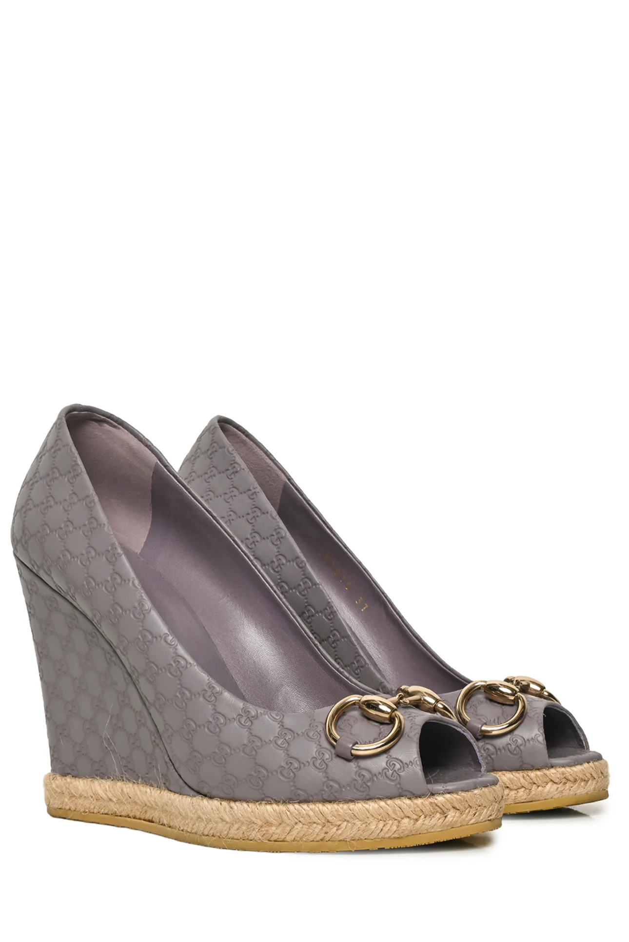 Gucci Size 37 Charlotte Microguccissima Horsebit Peep Toe Wedge - Image 2