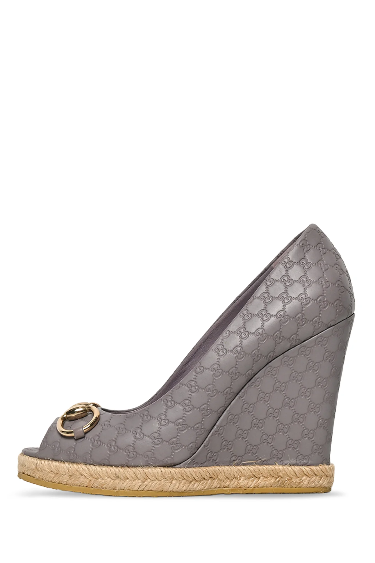 Gucci Size 37 Charlotte Microguccissima Horsebit Peep Toe Wedge - Image 3