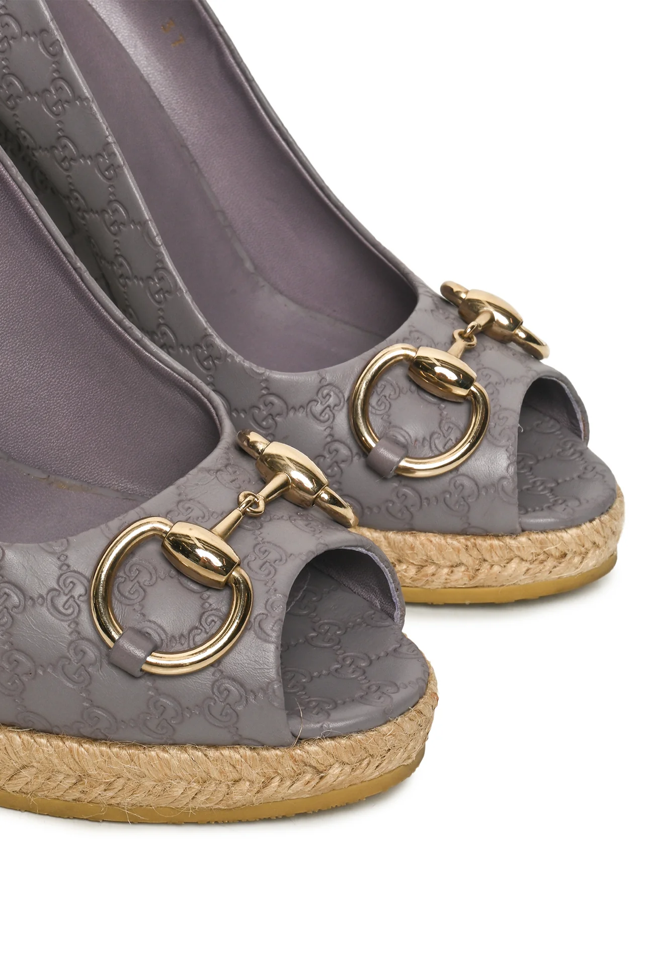 Gucci Size 37 Charlotte Microguccissima Horsebit Peep Toe Wedge - Image 5