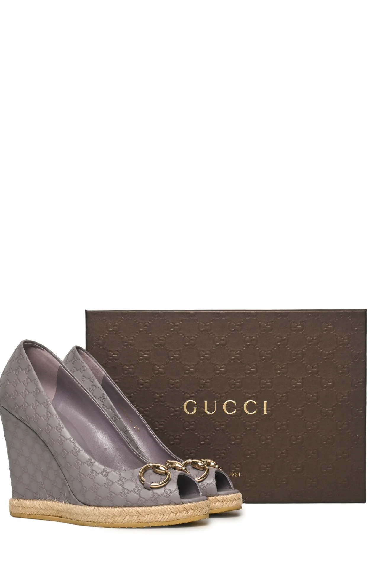 Gucci Size 37 Charlotte Microguccissima Horsebit Peep Toe Wedge - Image 7