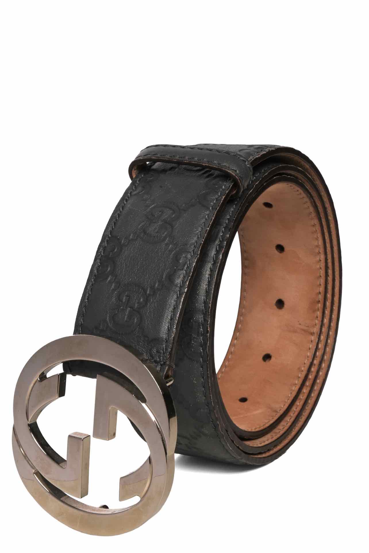 Gucci Size 38 Guccissima GG Embossed Leather Interlocking G Buckle Men's Belt - Image 2