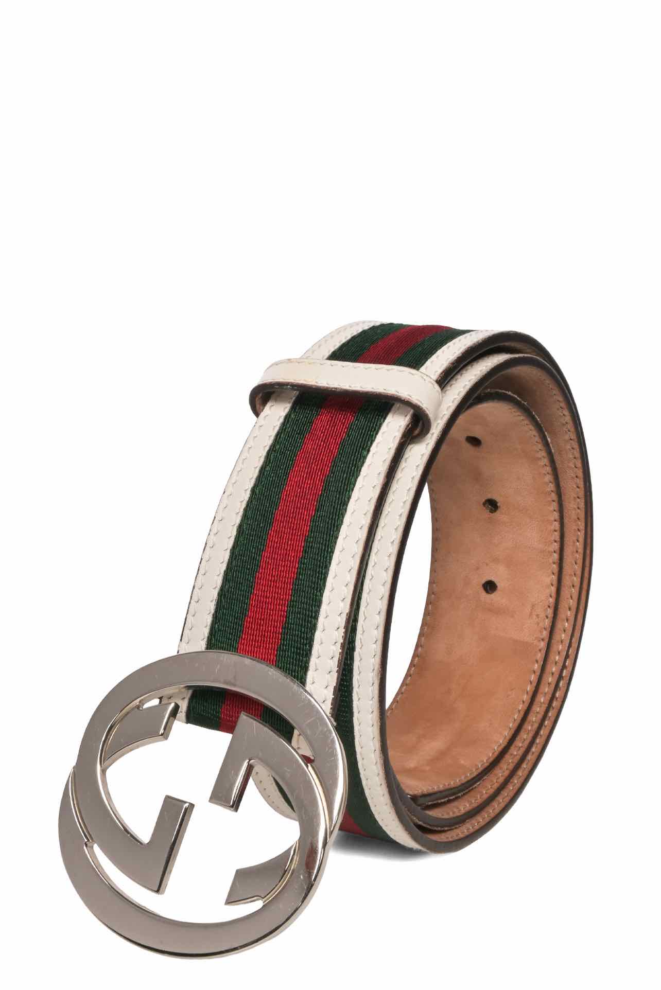 Gucci Size 38 Web Stripe Canvas & Leather Interlocking G Buckle Men's Belt - Image 2