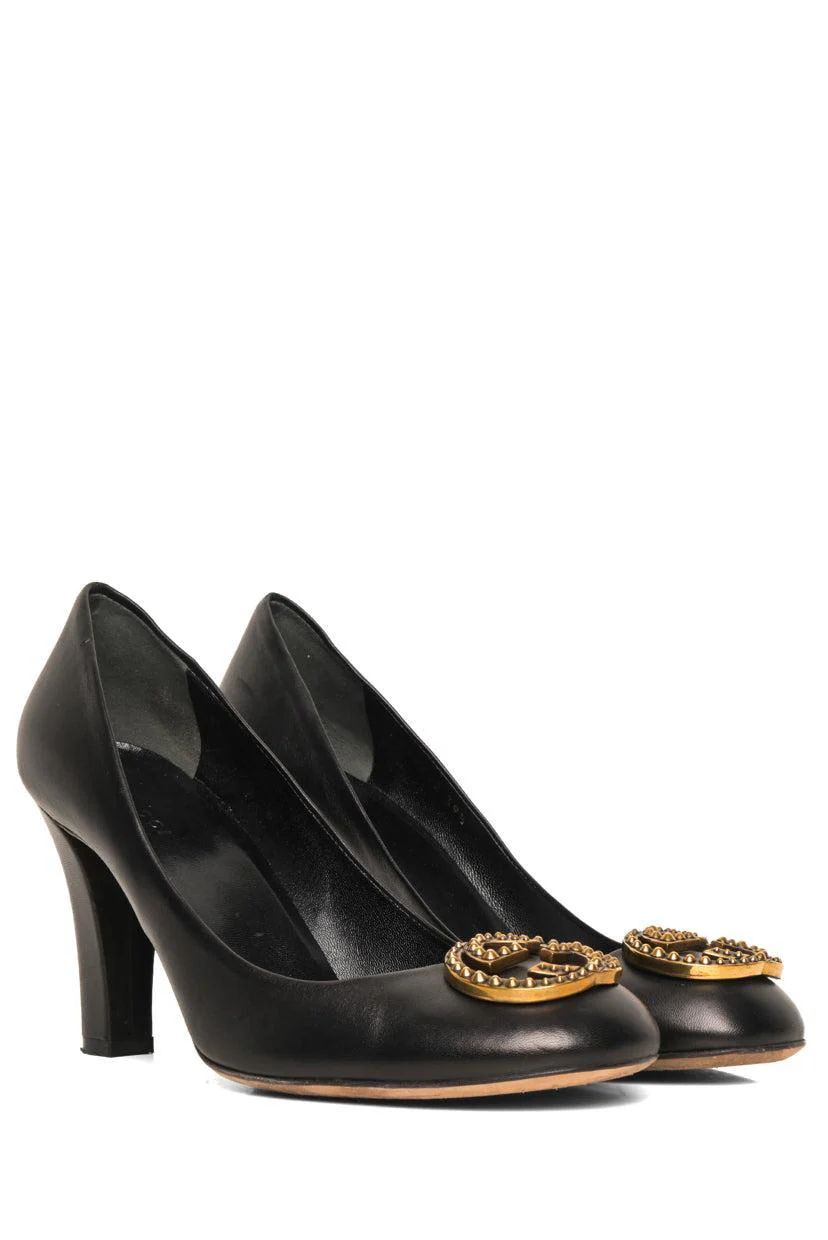 Gucci Size 39.5 Interlocking G Logo Leather Pumps - Image 2