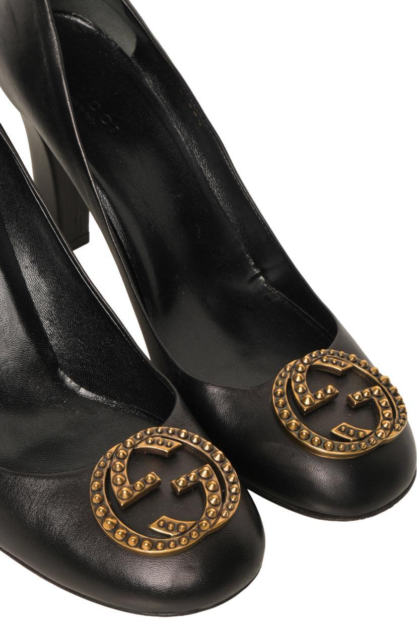 Gucci Size 39.5 Interlocking G Logo Leather Pumps - Image 5