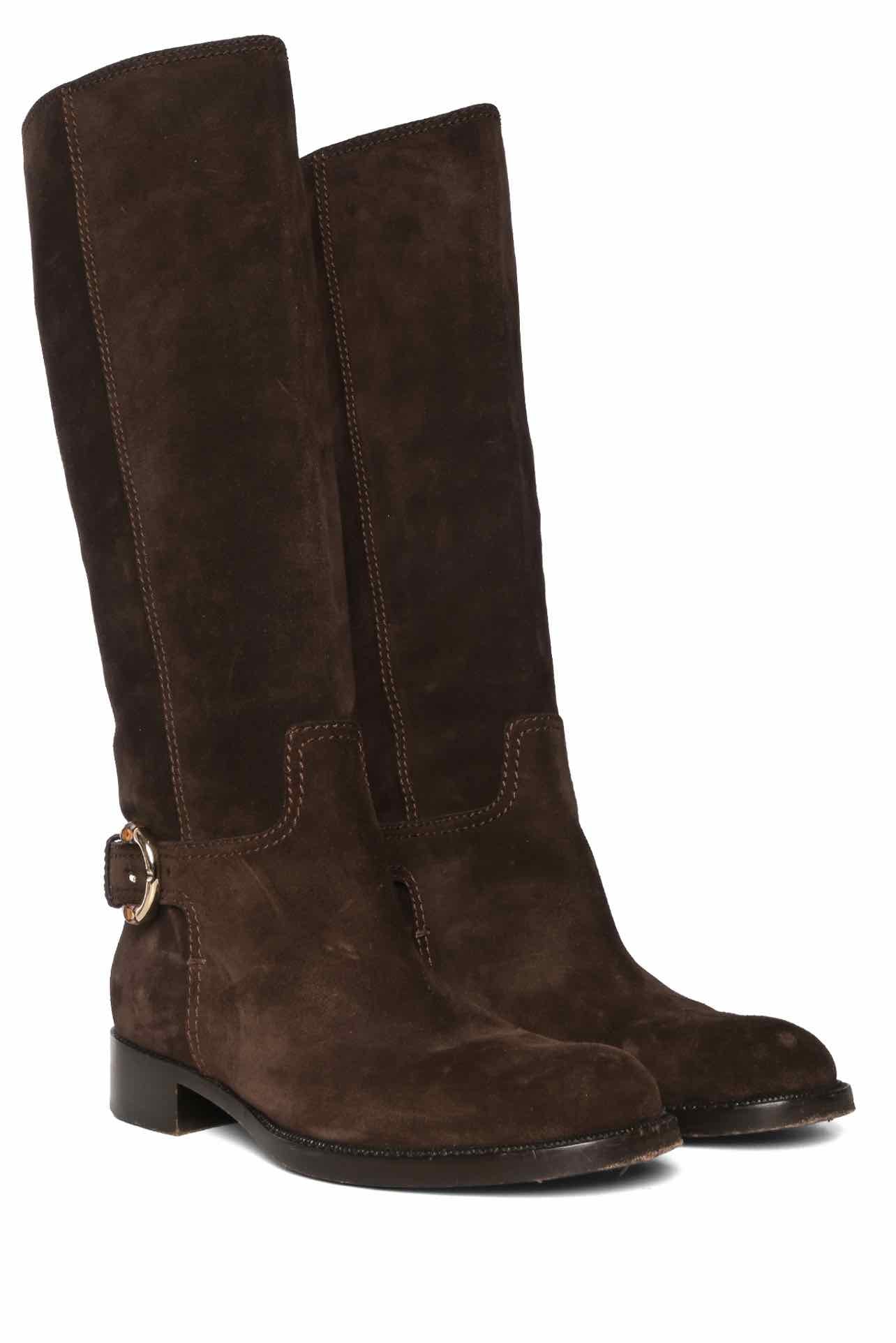 Gucci Size 40 Bamboo Buckle Suede Riding Boots - Image 2