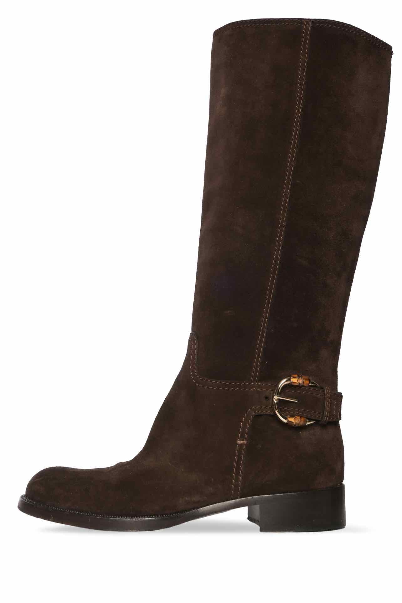 Gucci Size 40 Bamboo Buckle Suede Riding Boots - Image 3