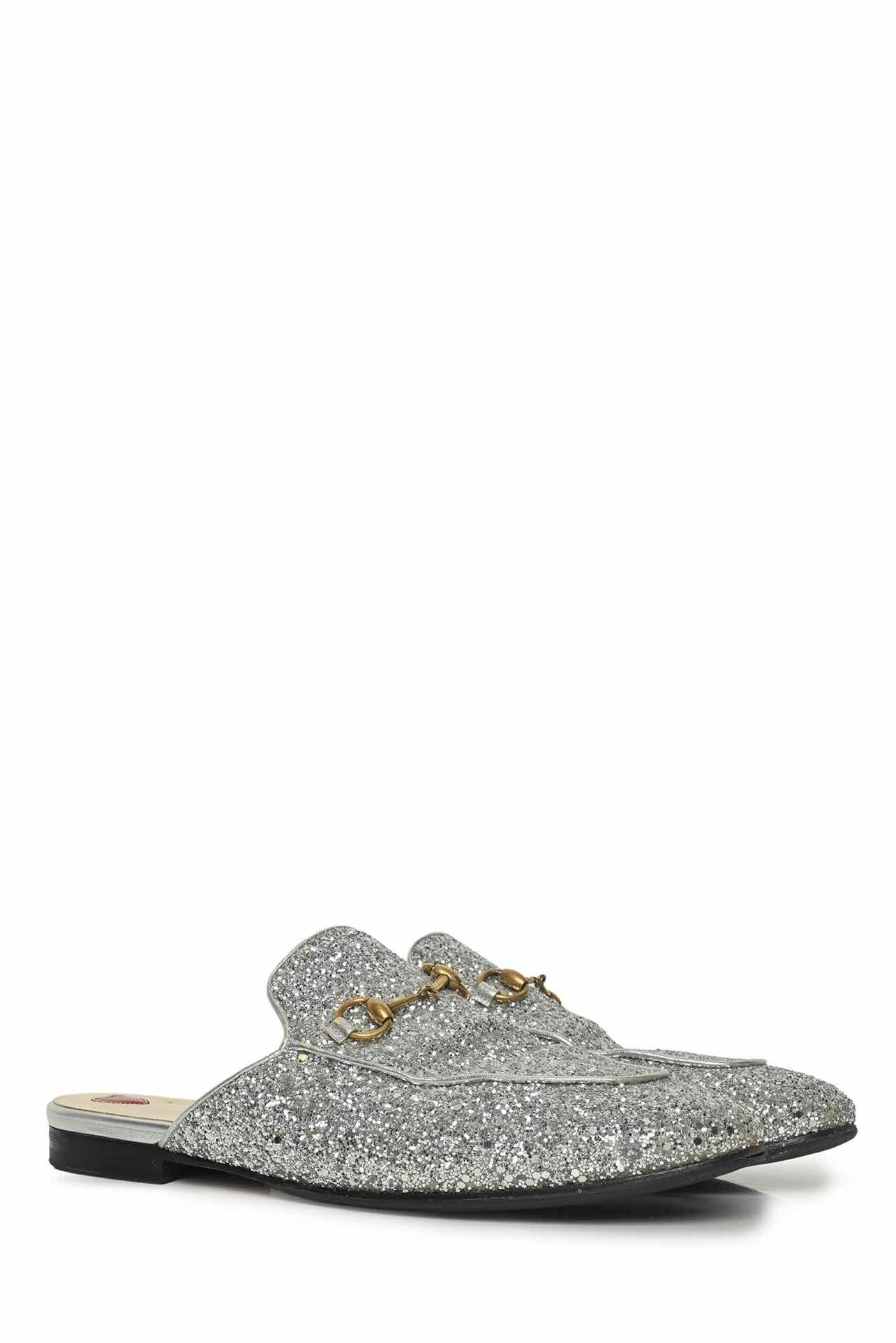 Gucci Size 40 Silver Glitter Princetown Mules - Image 2