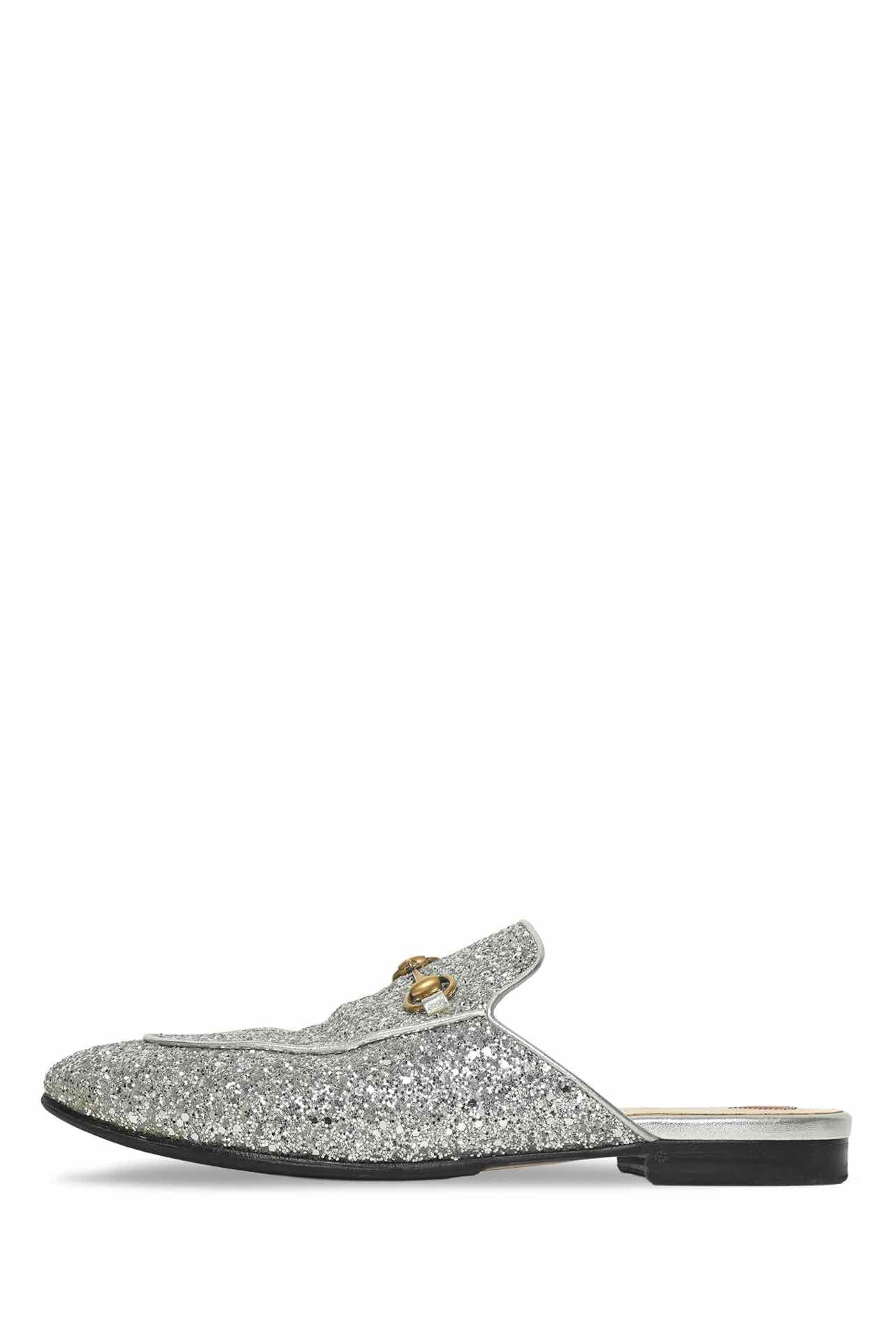 Gucci Size 40 Silver Glitter Princetown Mules - Image 3
