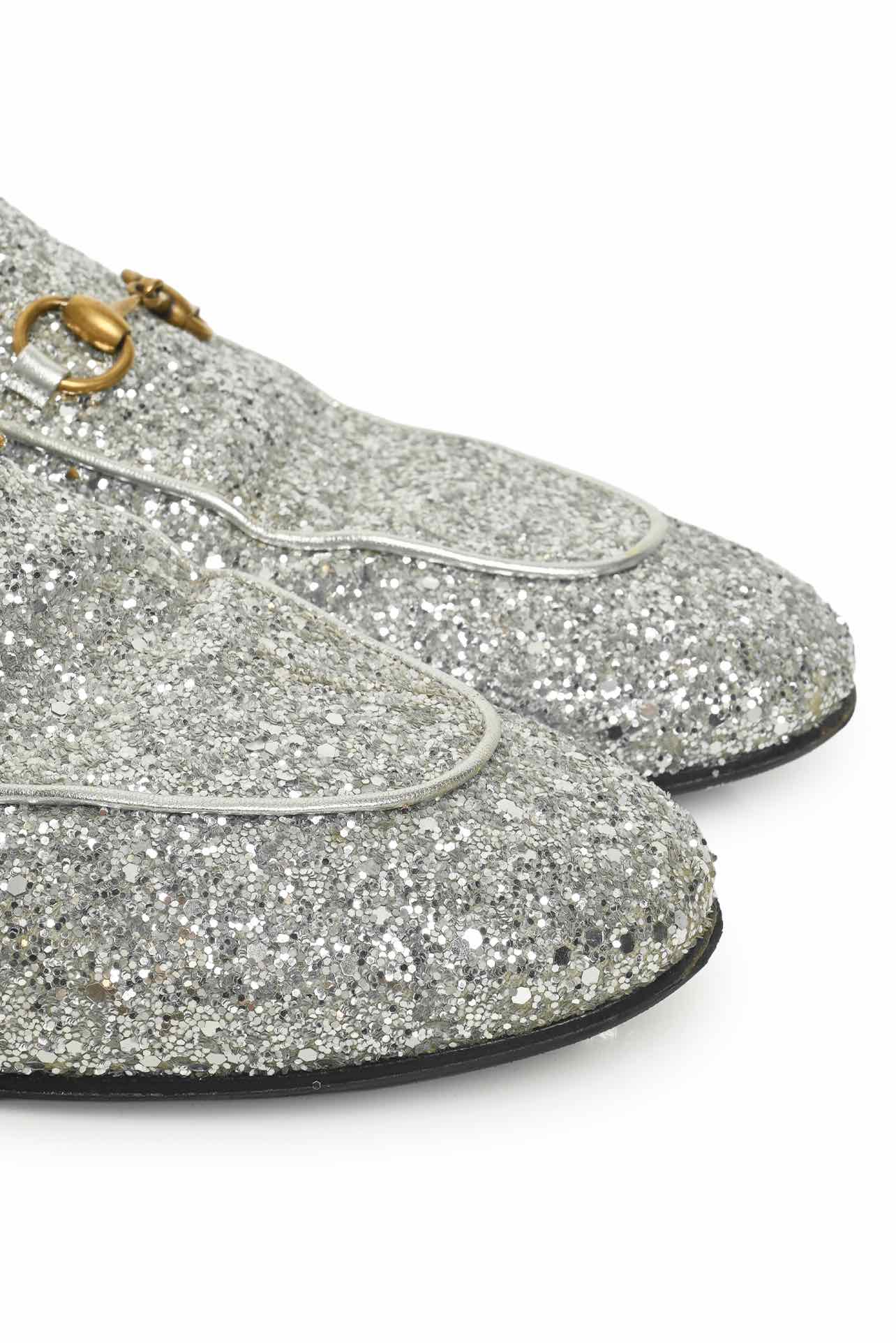 Gucci Size 40 Silver Glitter Princetown Mules - Image 4