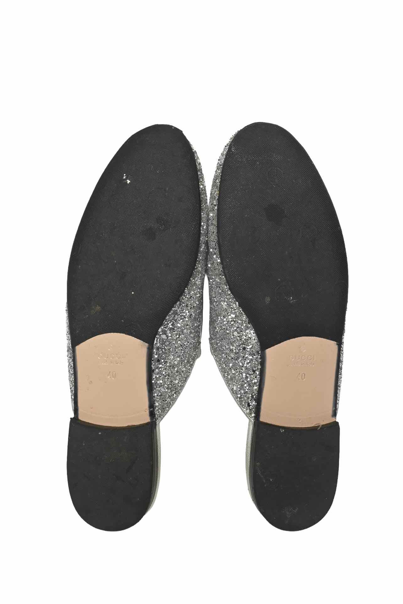 Gucci Size 40 Silver Glitter Princetown Mules - Image 8