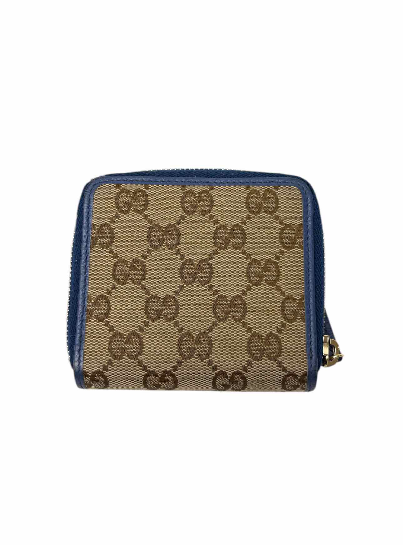 Gucci Size French GG Canvas w/Caspian Blue Leather Wallet - Image 3