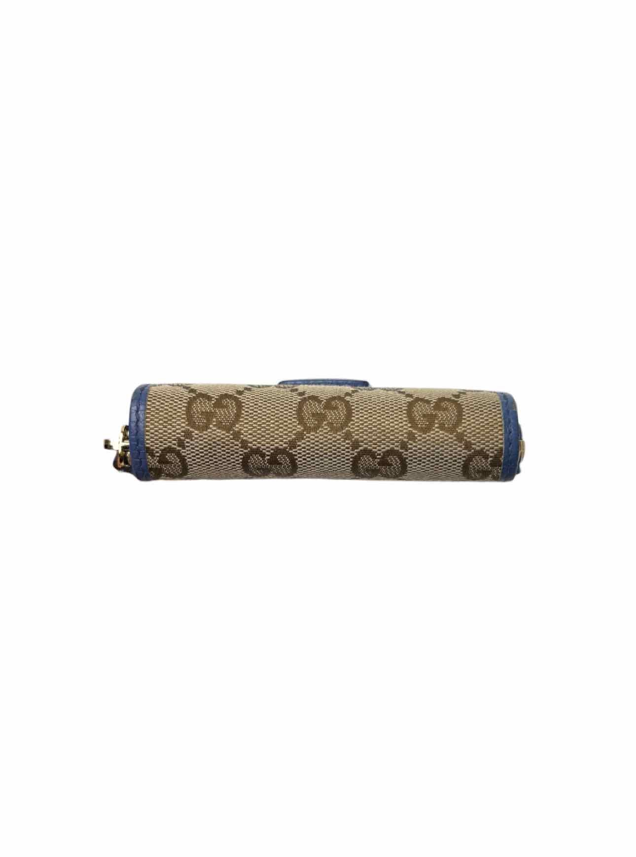 Gucci Size French GG Canvas w/Caspian Blue Leather Wallet - Image 5
