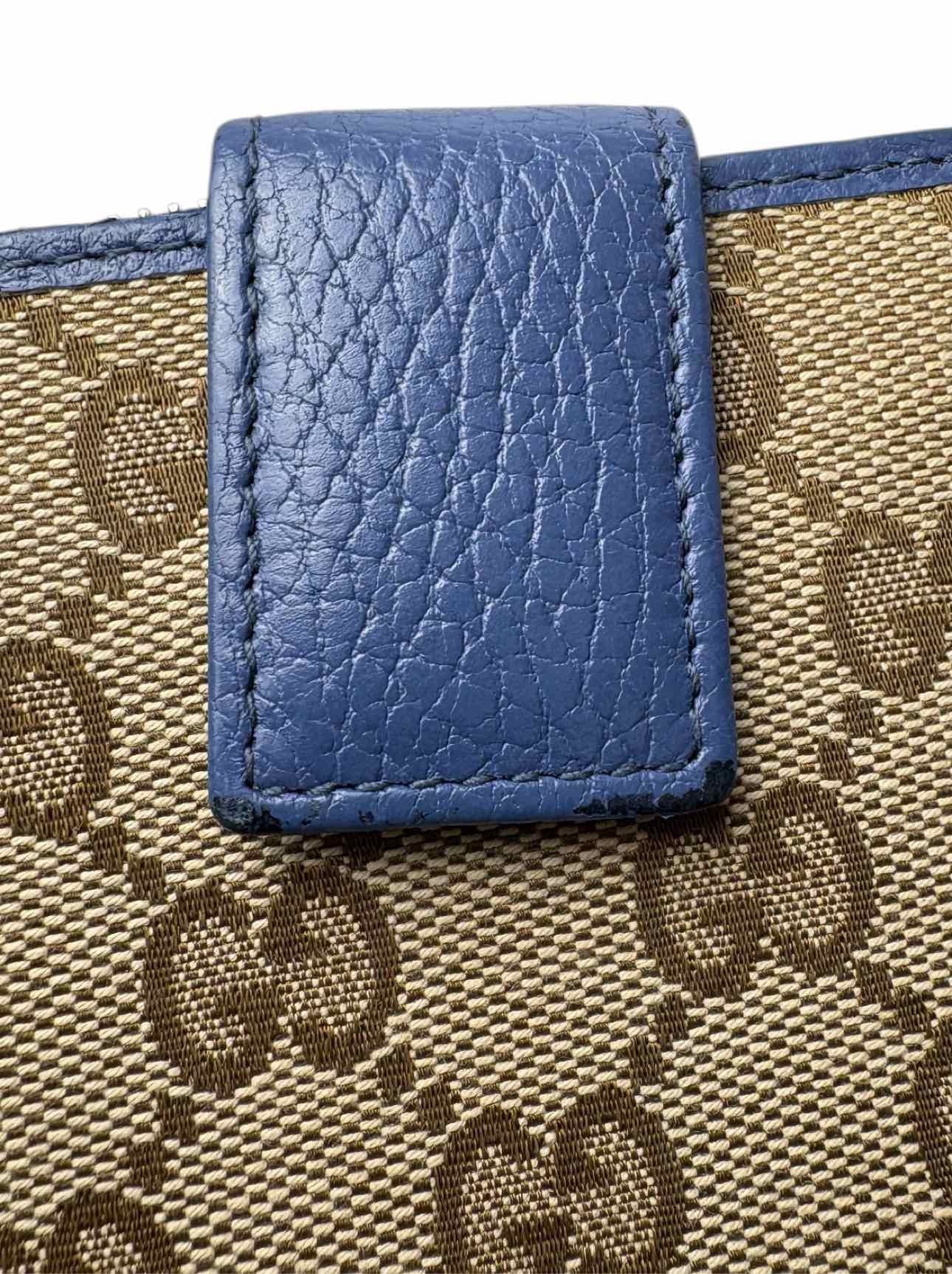 Gucci Size French GG Canvas w/Caspian Blue Leather Wallet - Image 9