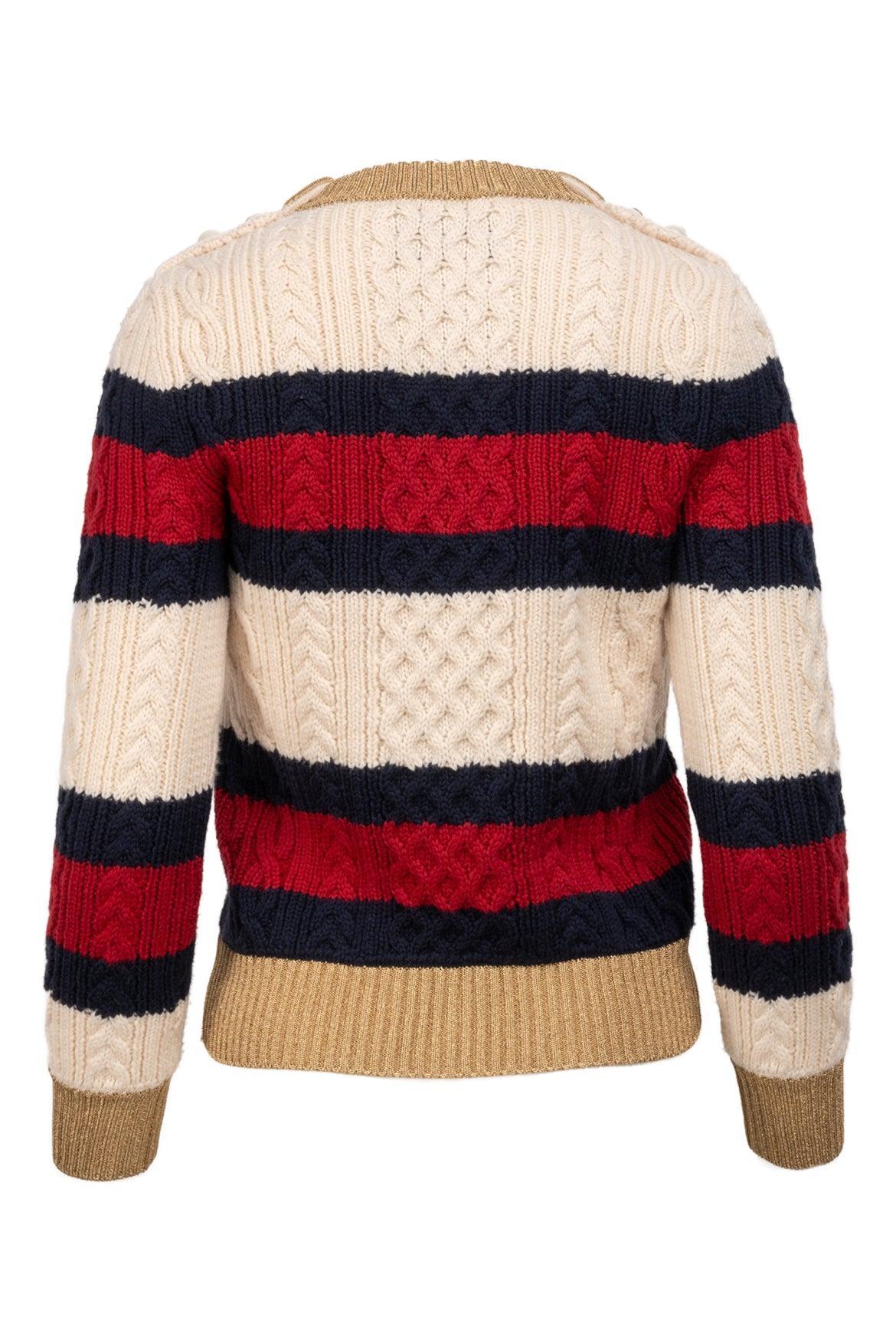 Gucci Size M Fall/Winter 2017 Metallic Ribbed Striped Cableknit Sweater - Image 2