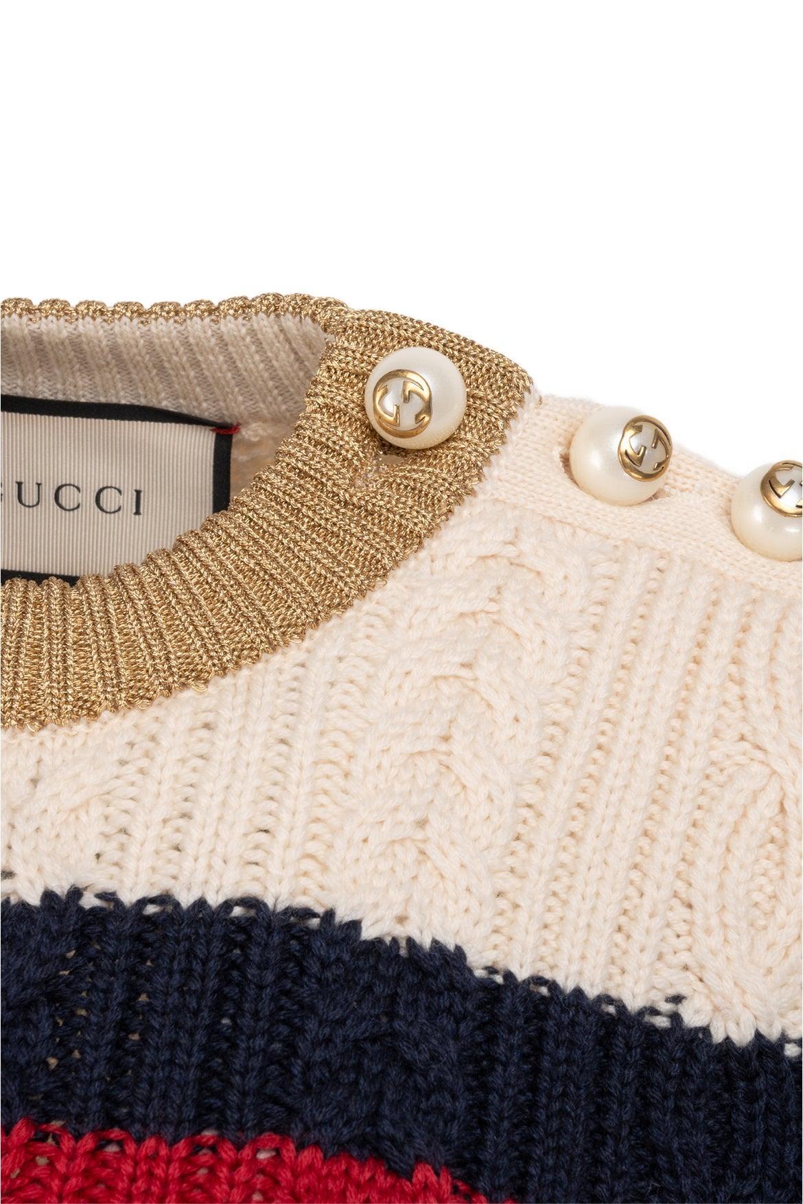 Gucci Size M Fall/Winter 2017 Metallic Ribbed Striped Cableknit Sweater - Image 3