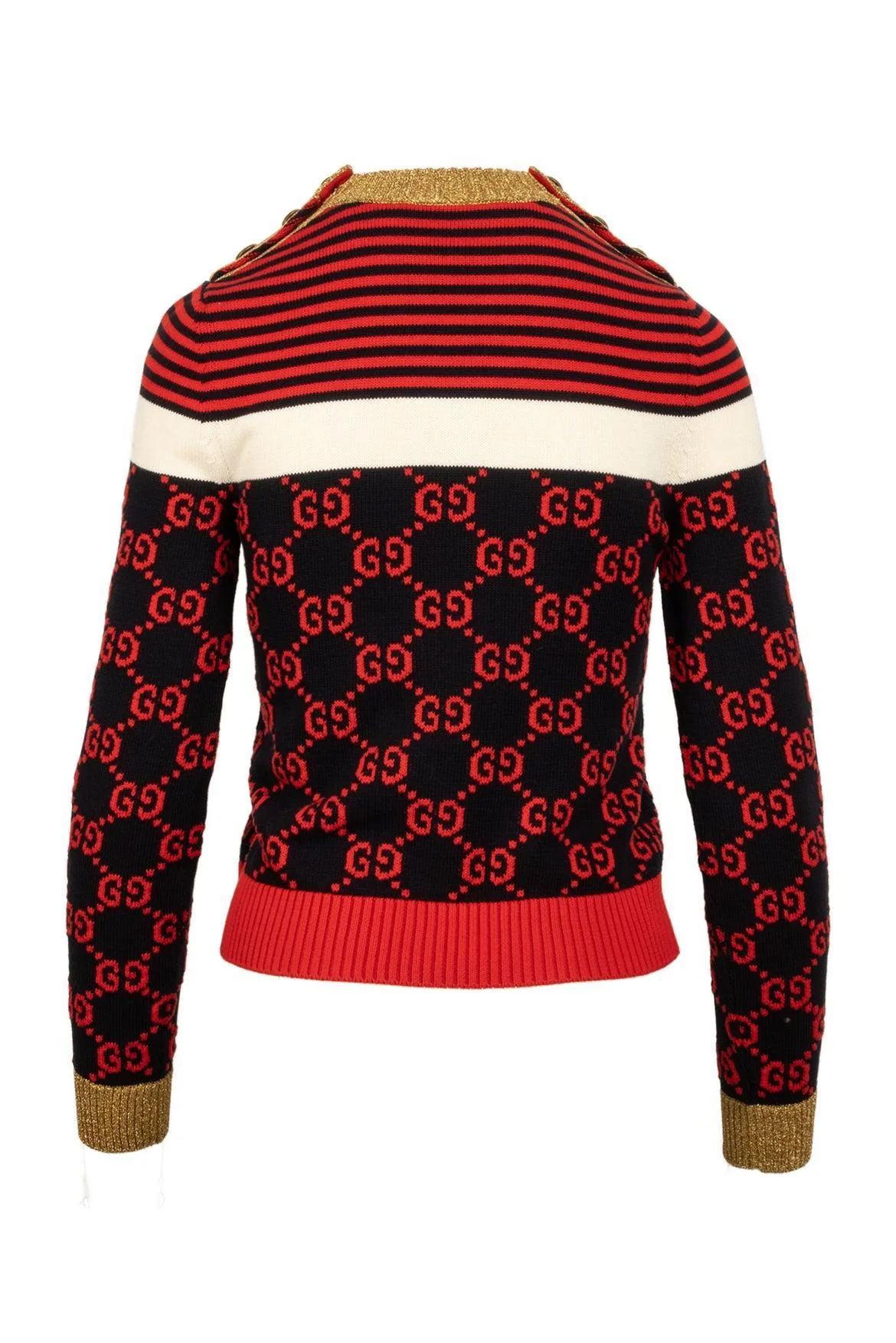 Gucci Size XS Metallic Web Trim GG Monogram Crewneck Sweater - Image 2