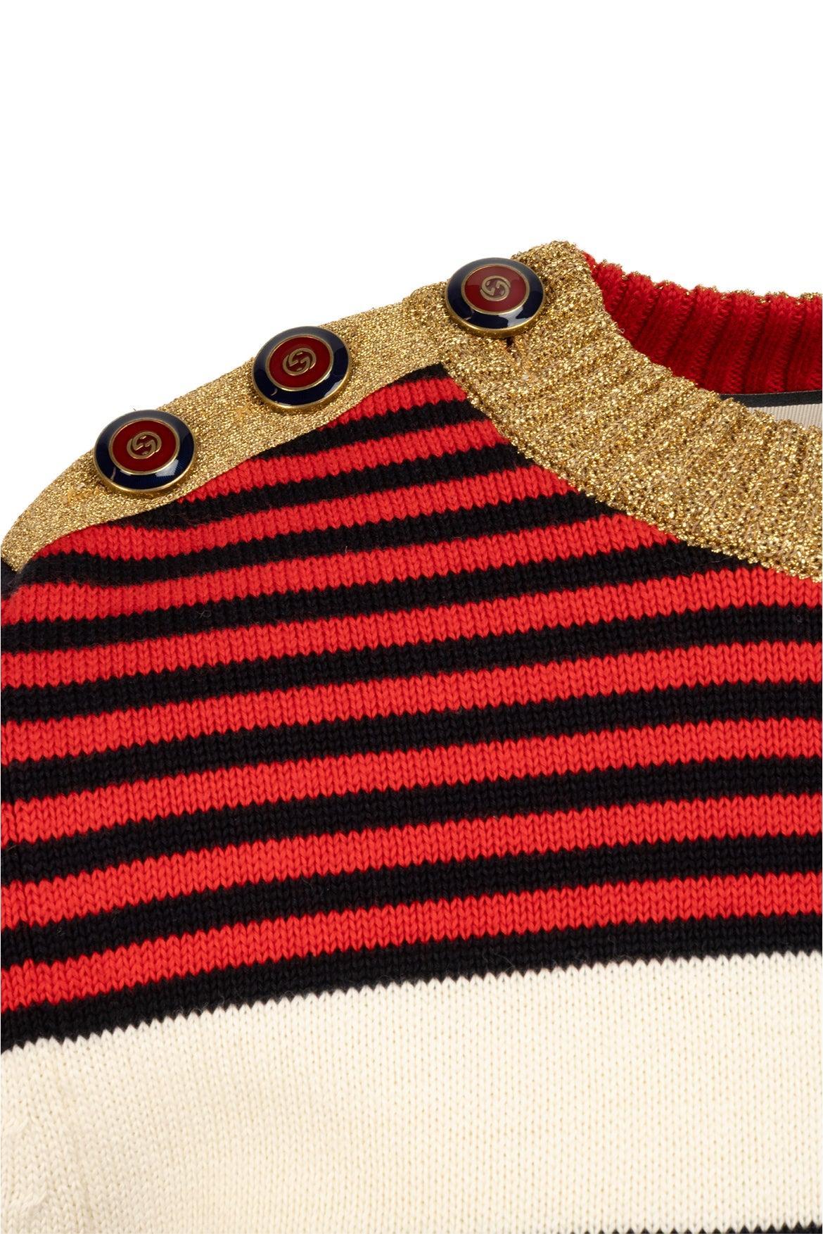 Gucci Size XS Metallic Web Trim GG Monogram Crewneck Sweater - Image 3