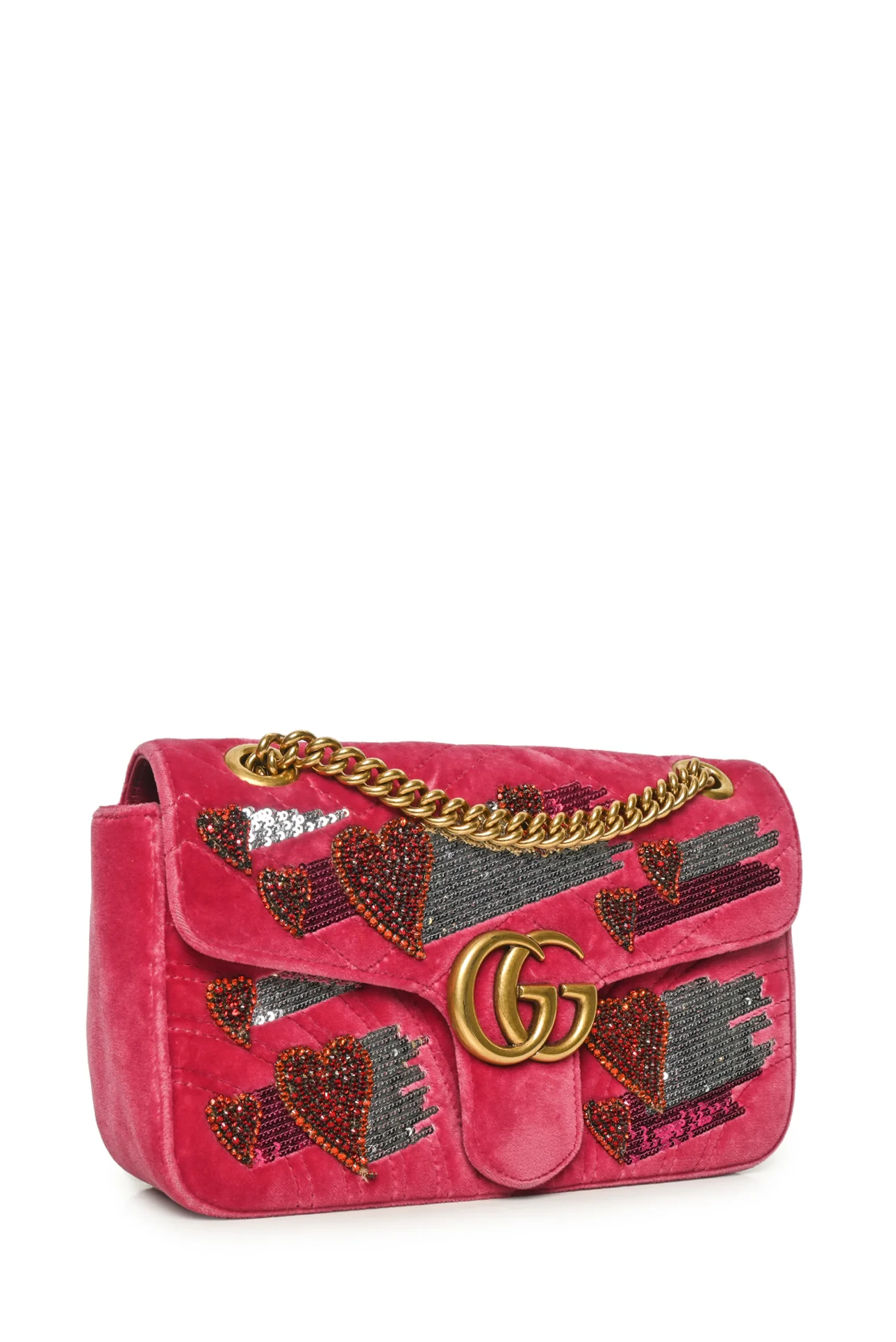 Gucci Small Velvet Matelasse Crystal & Sequin Heart GG Marmont Bag - Image 2