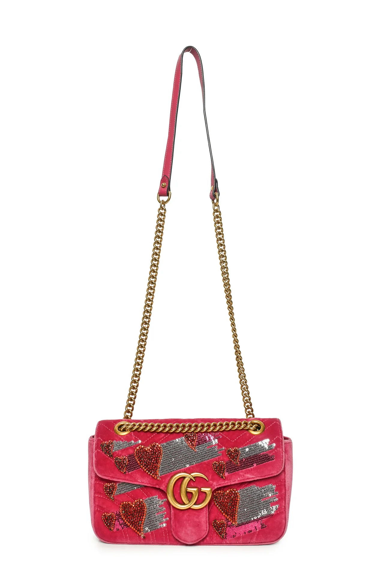 Gucci Small Velvet Matelasse Crystal & Sequin Heart GG Marmont Bag - Image 5