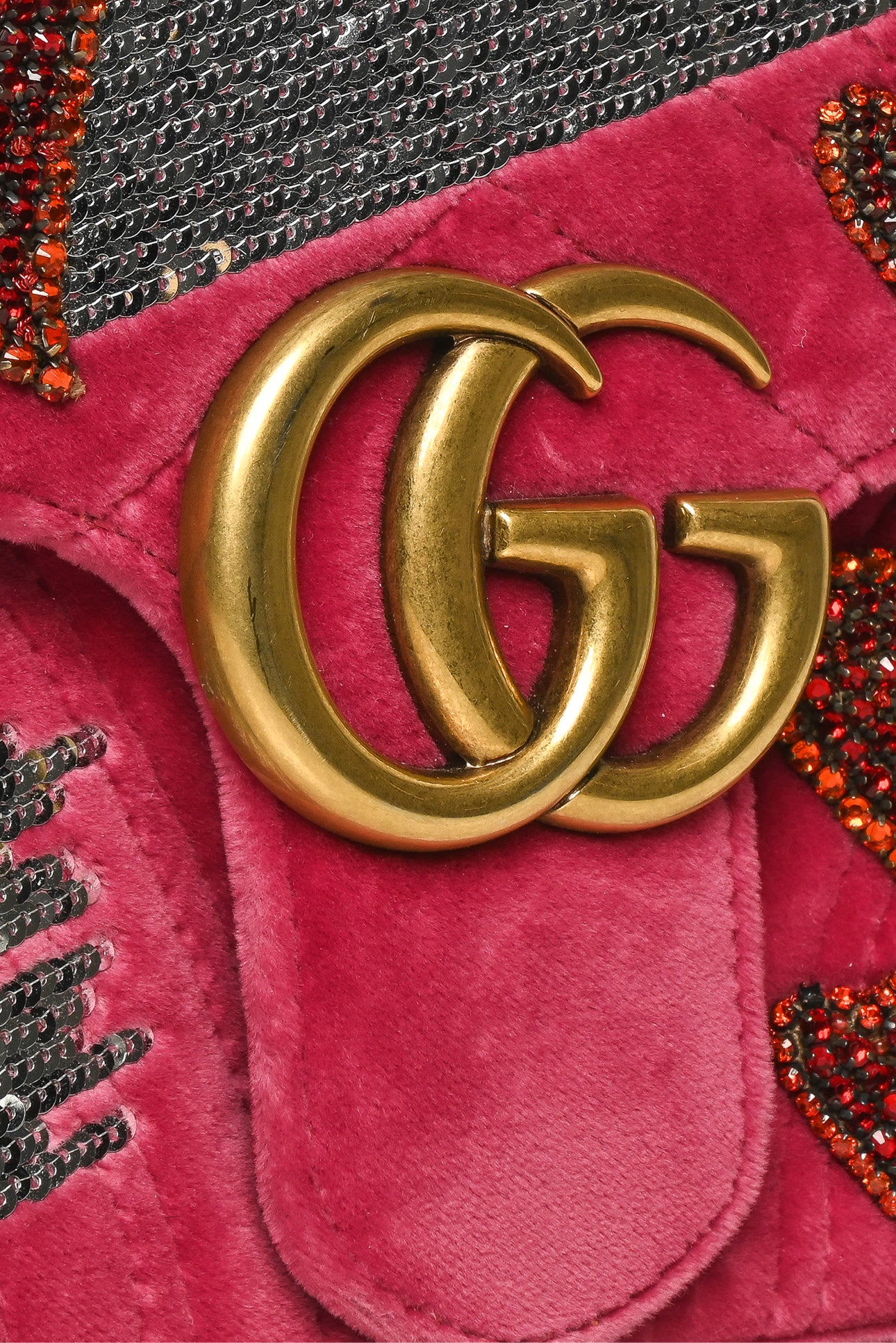 Gucci Small Velvet Matelasse Crystal & Sequin Heart GG Marmont Bag - Image 6
