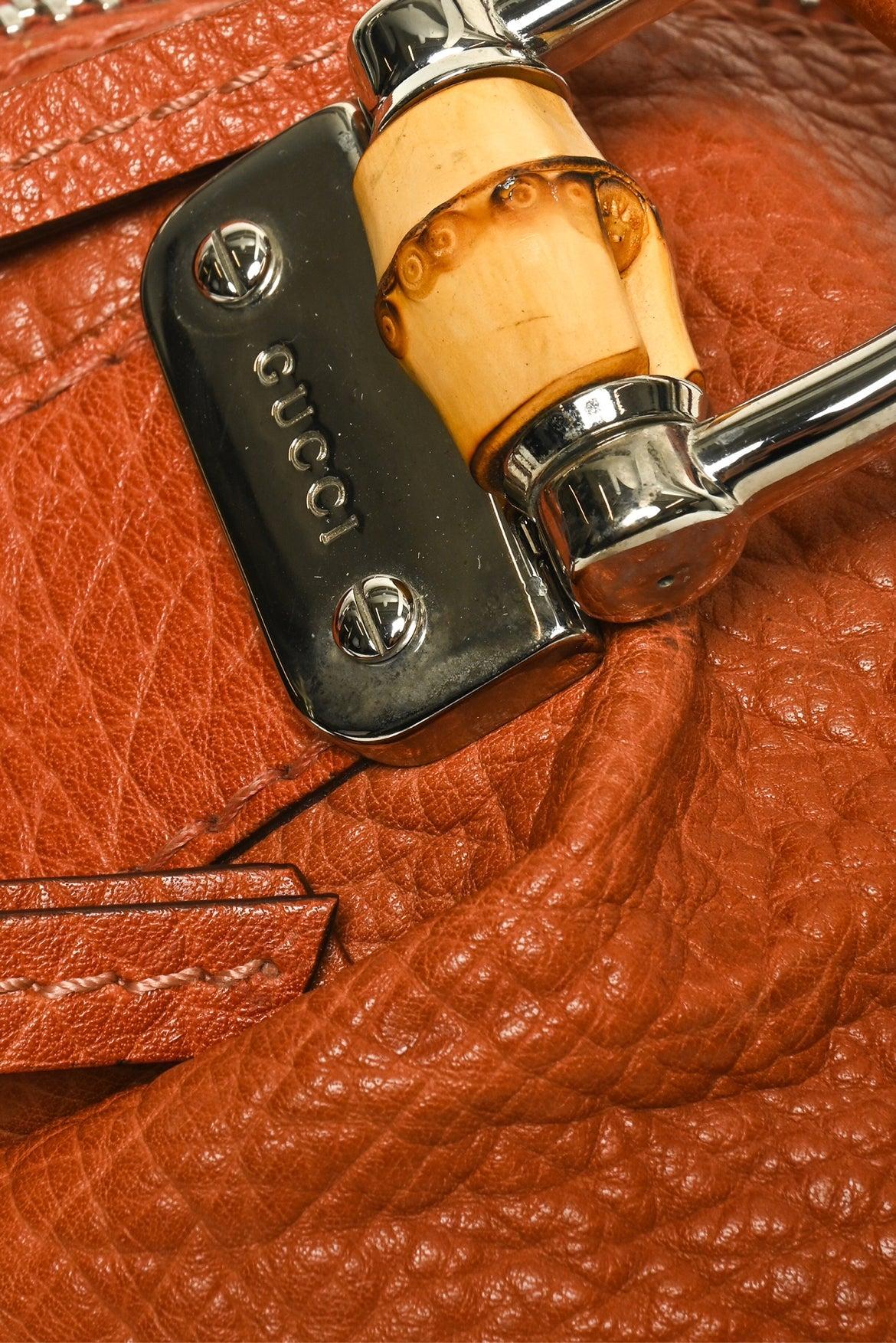 Gucci Textured Leather Bamboo Bar Tote - Image 5