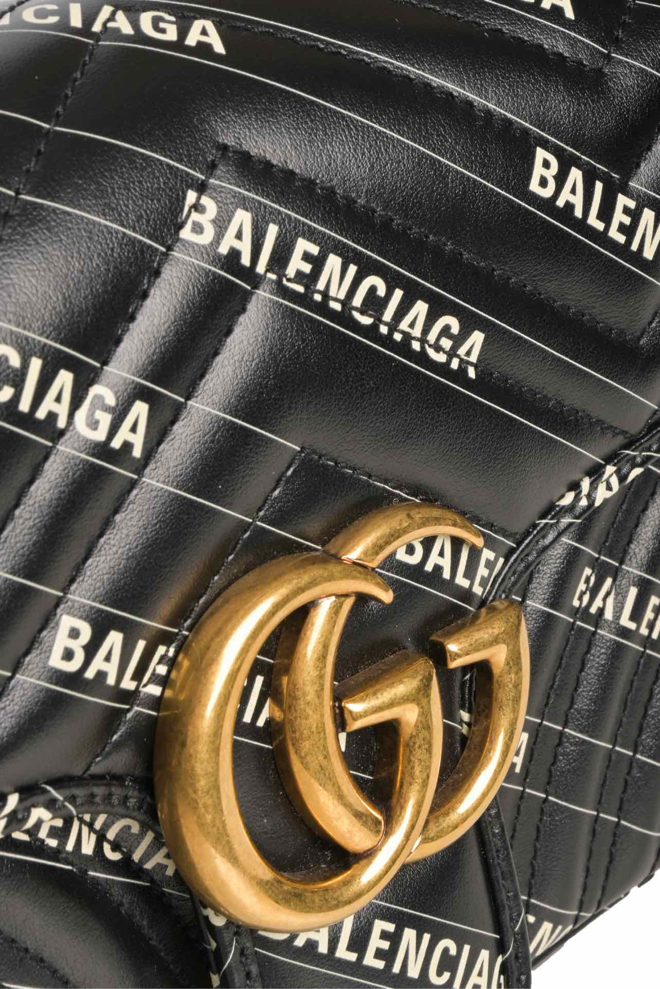 Gucci x Balenciaga Calfskin Matelasse Logo Print Small GG Marmont Shoulder Bag - Image 5