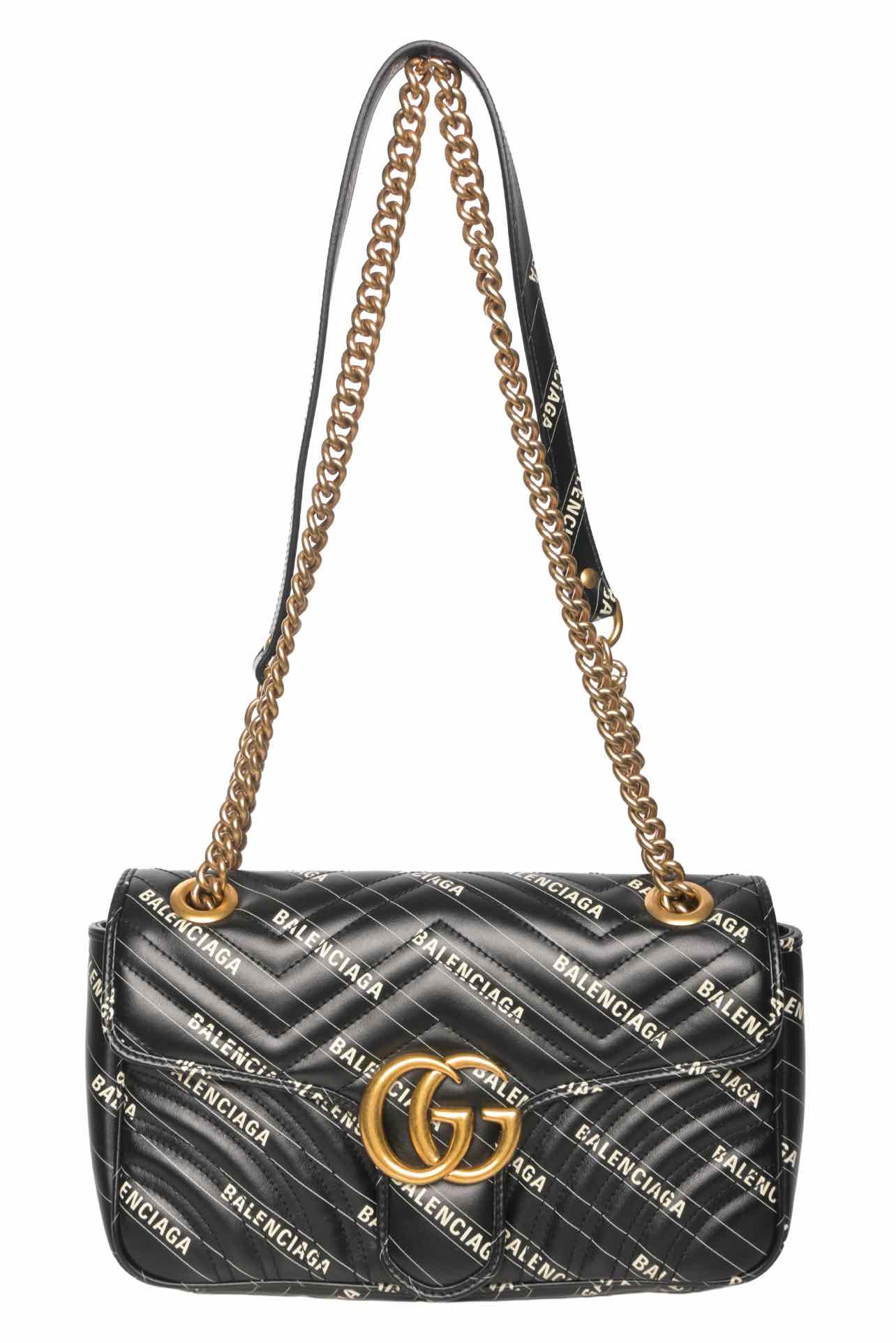Gucci x Balenciaga Calfskin Matelasse Logo Print Small GG Marmont Shoulder Bag - Image 6