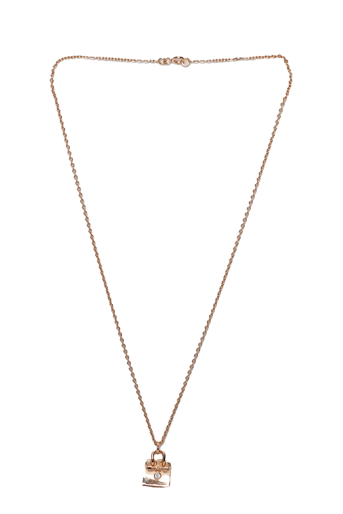 Hermes 18K Rose Gold & Diamond Amulettes Birkin Pendant Necklace - Image 2