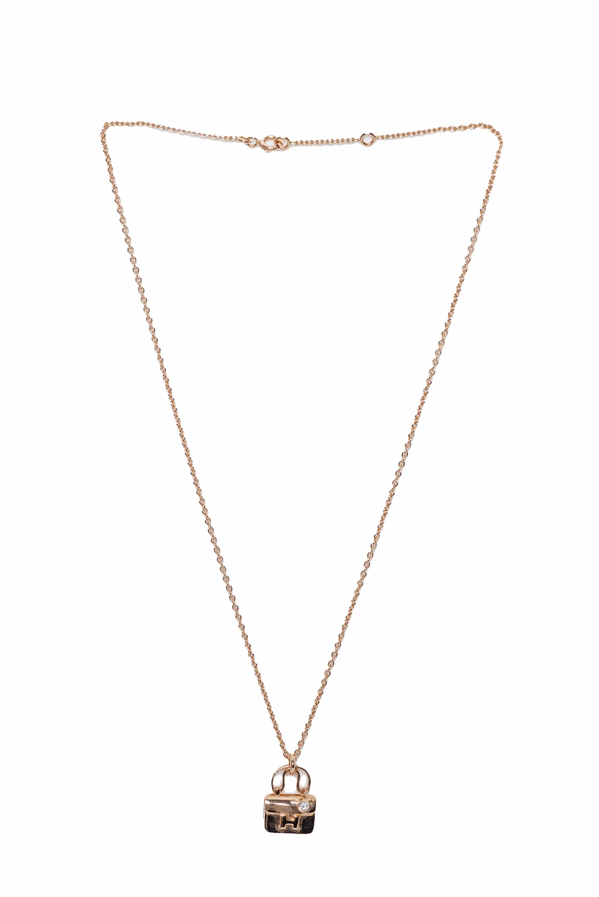 Hermes 18K Rose Gold & Diamond Amulettes Constance Pendant Necklace - Image 2