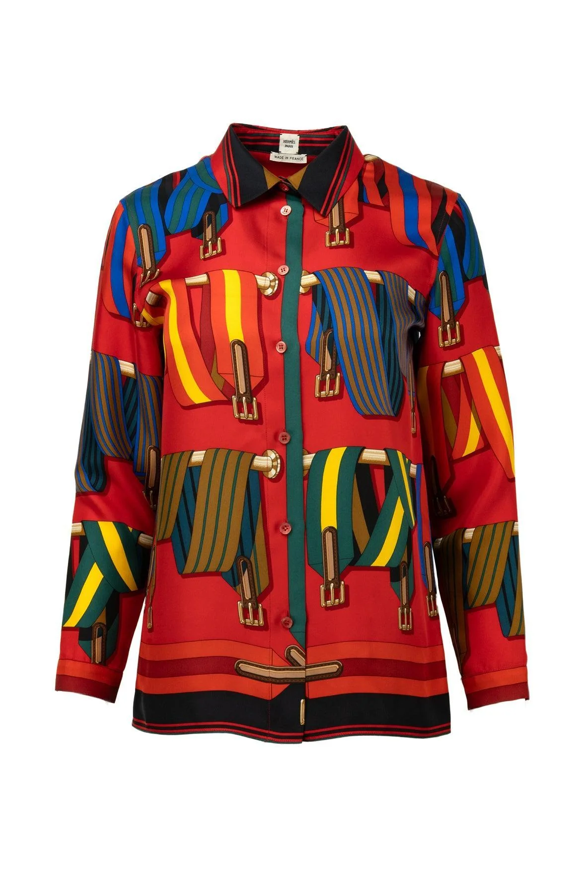 Hermes Size 2 Les Sangles Print Silk Blouse
