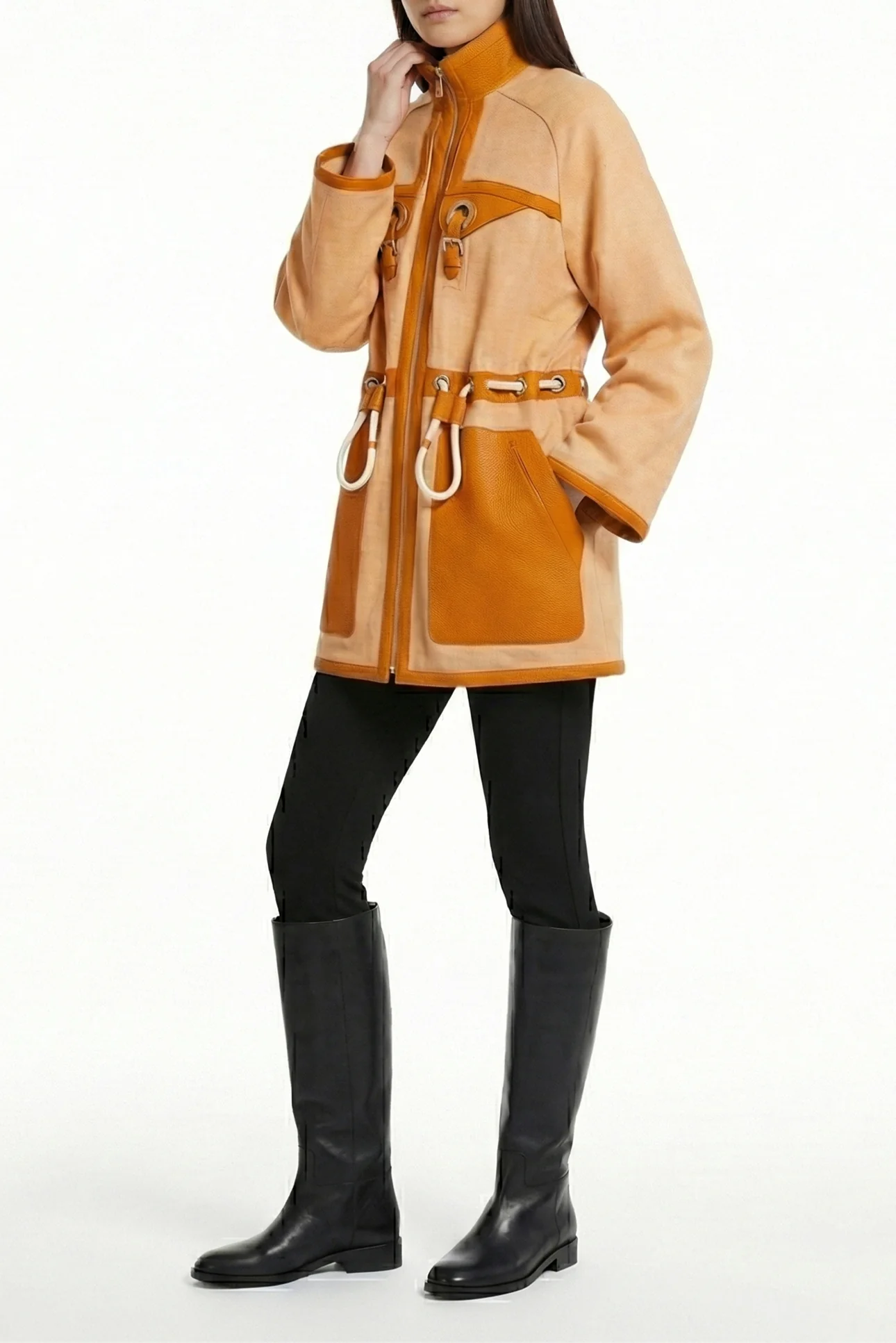 Hermes Size 34 Cashmere & Leather Trimmed Mid Coat - Image 2