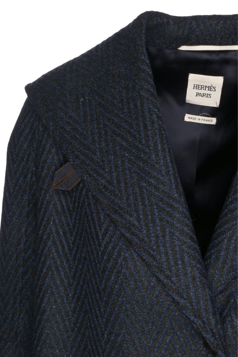 Hermes Size 34 Herringbone Wool Coat - Image 4